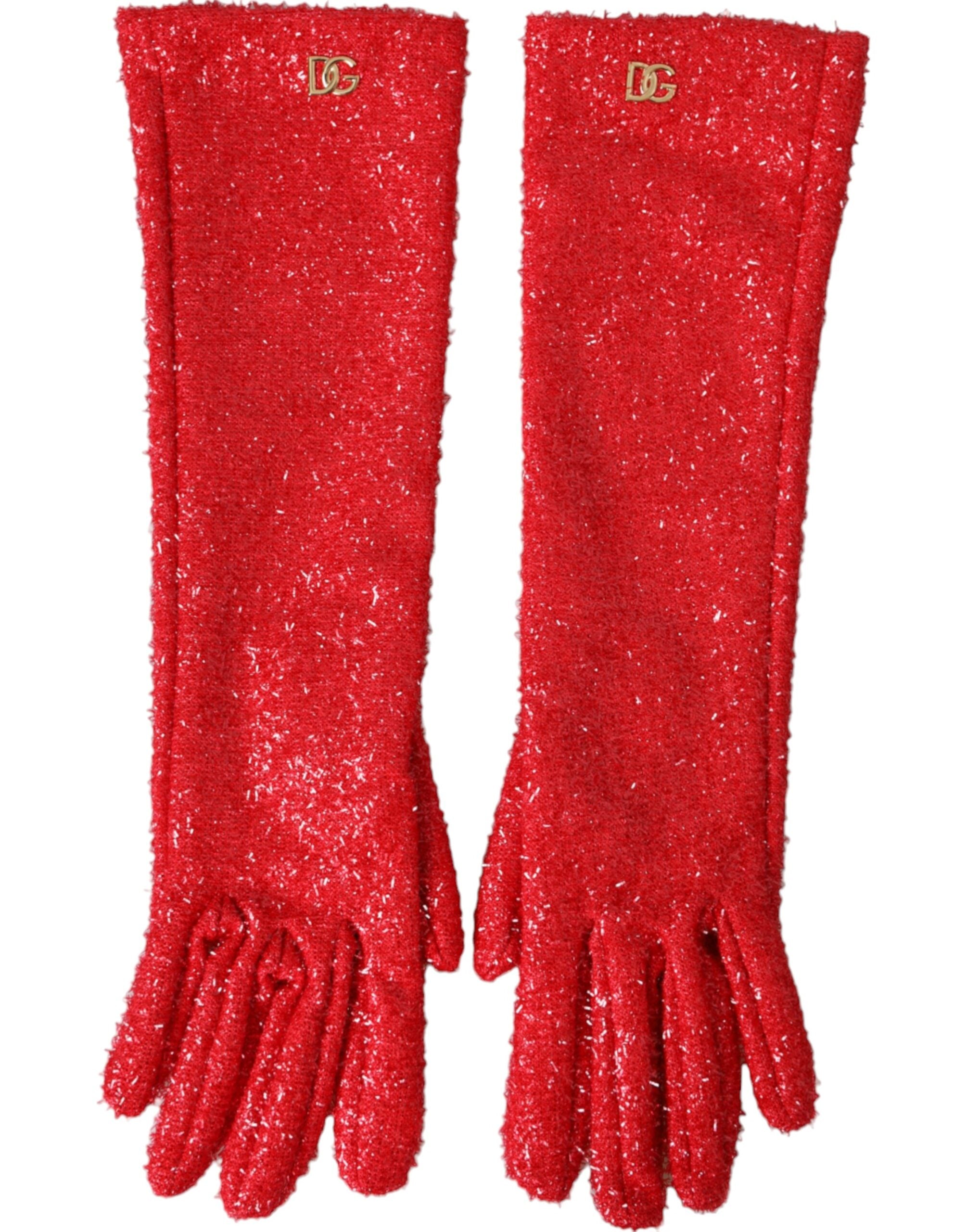 Red Lurex Fantasia Mid Arm Length Gloves - ventzia