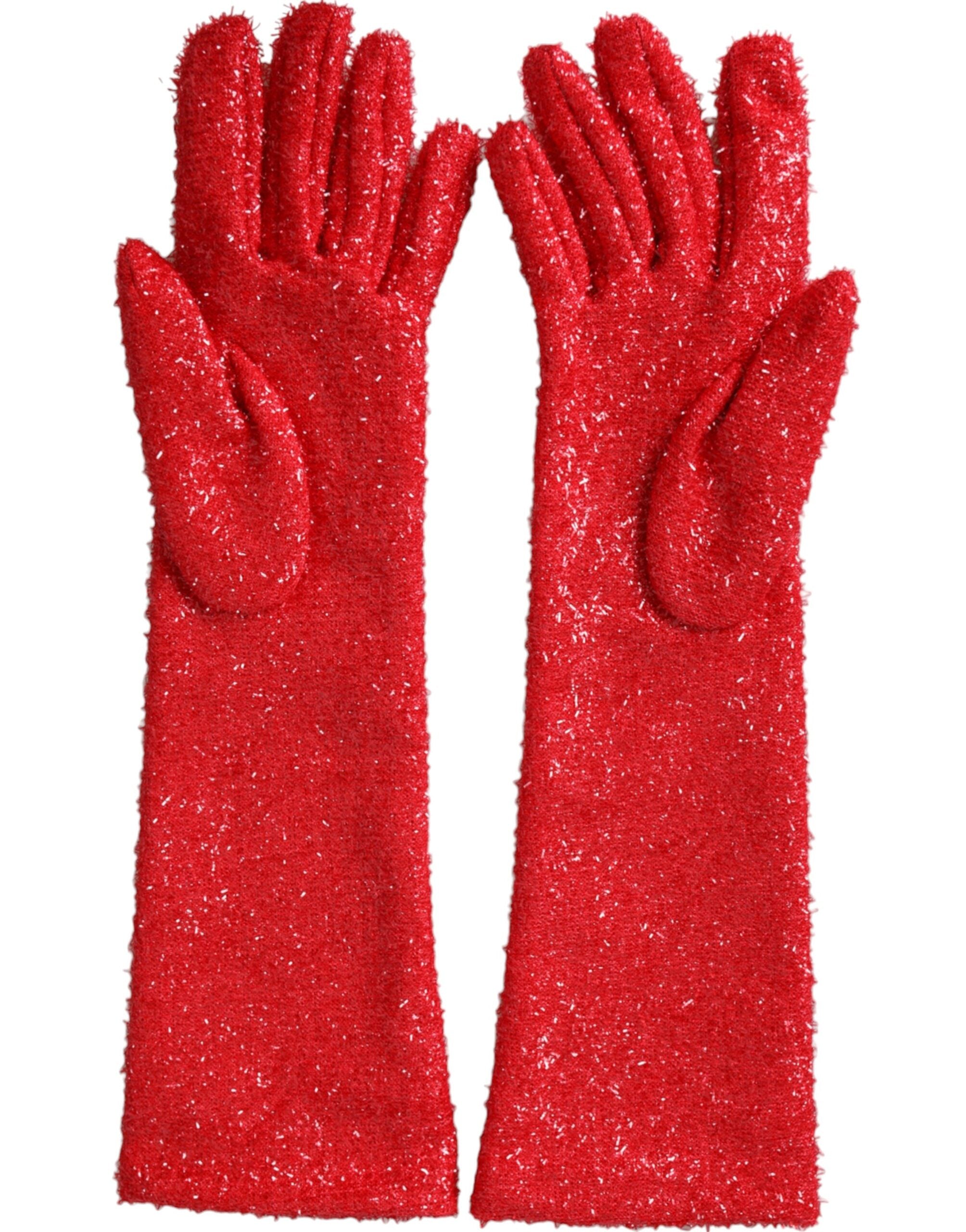 Red Lurex Fantasia Mid Arm Length Gloves - ventzia