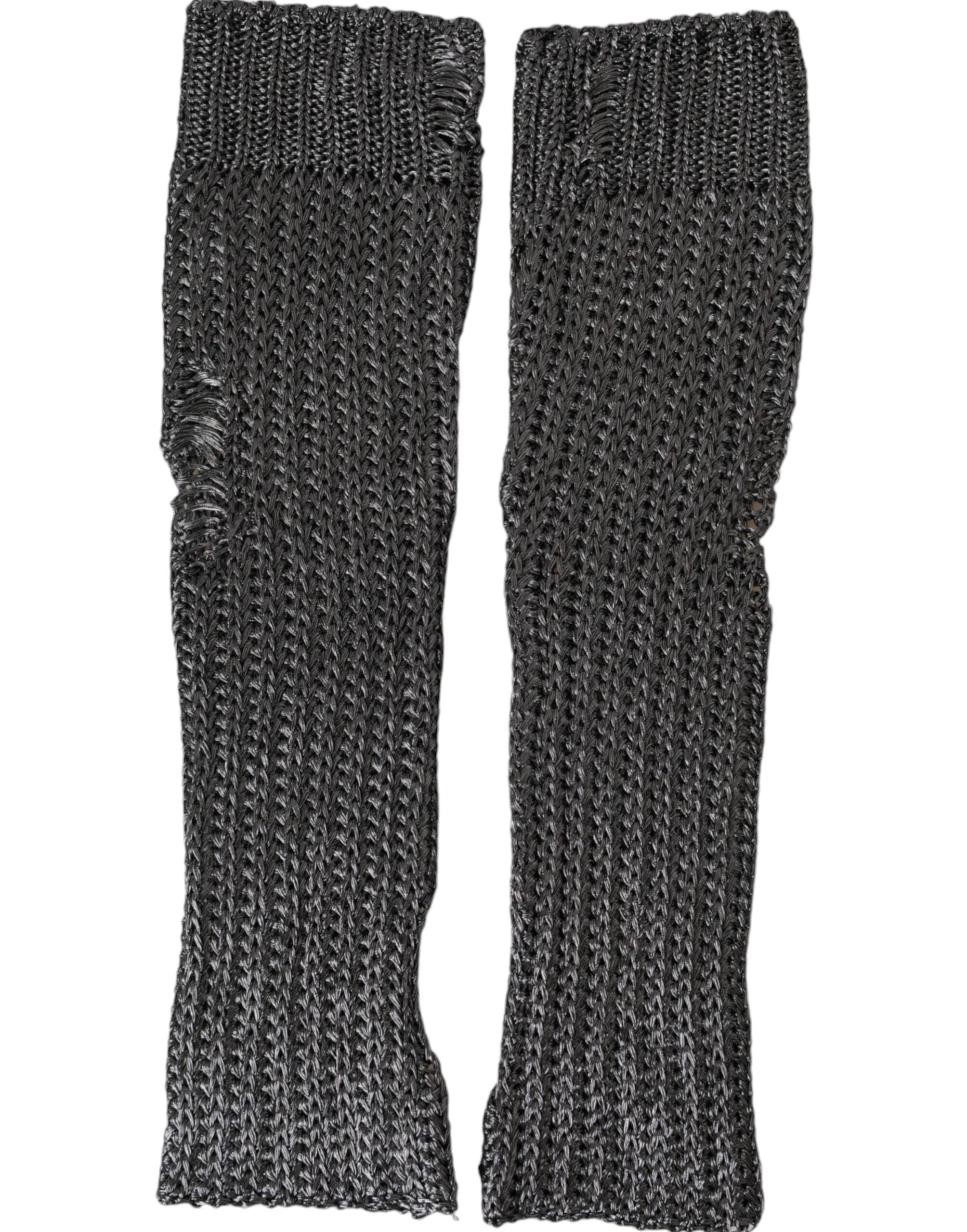 Gray Viscose Knitted Finger Less Gloves - ventzia