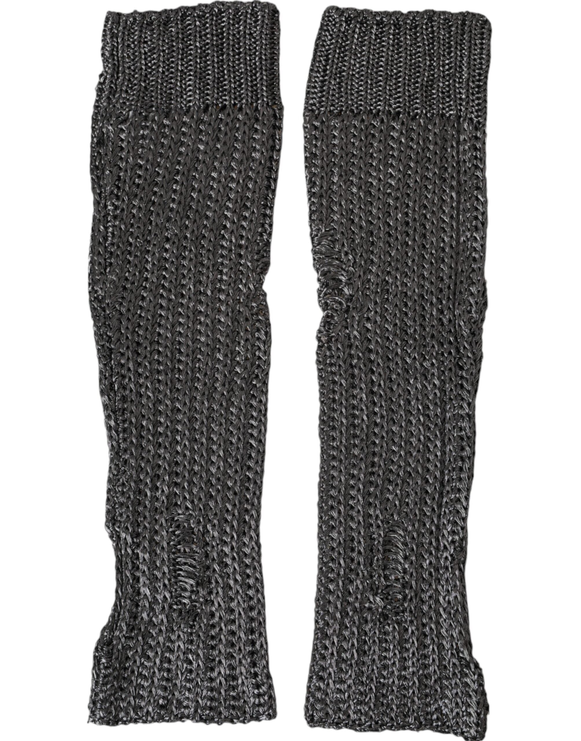 Gray Viscose Knitted Finger Less Gloves - ventzia