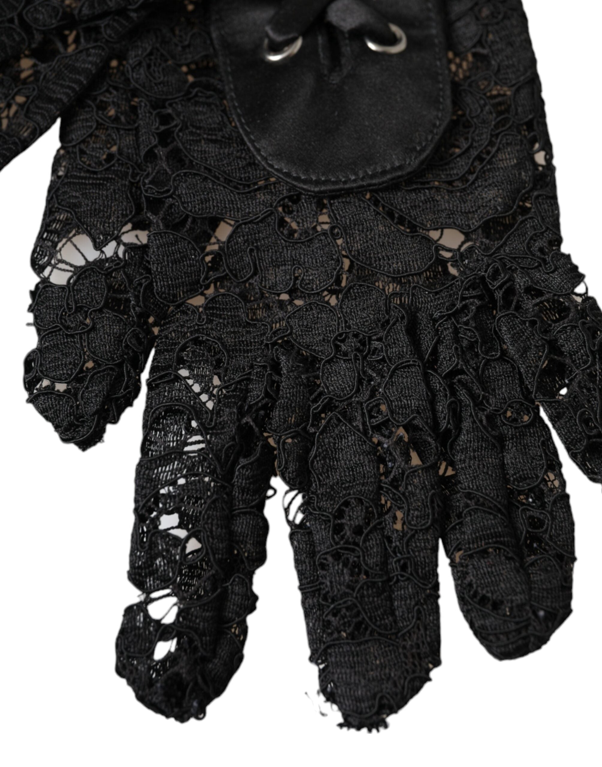 Black Taormina Lace Elbow Length Gloves - ventzia
