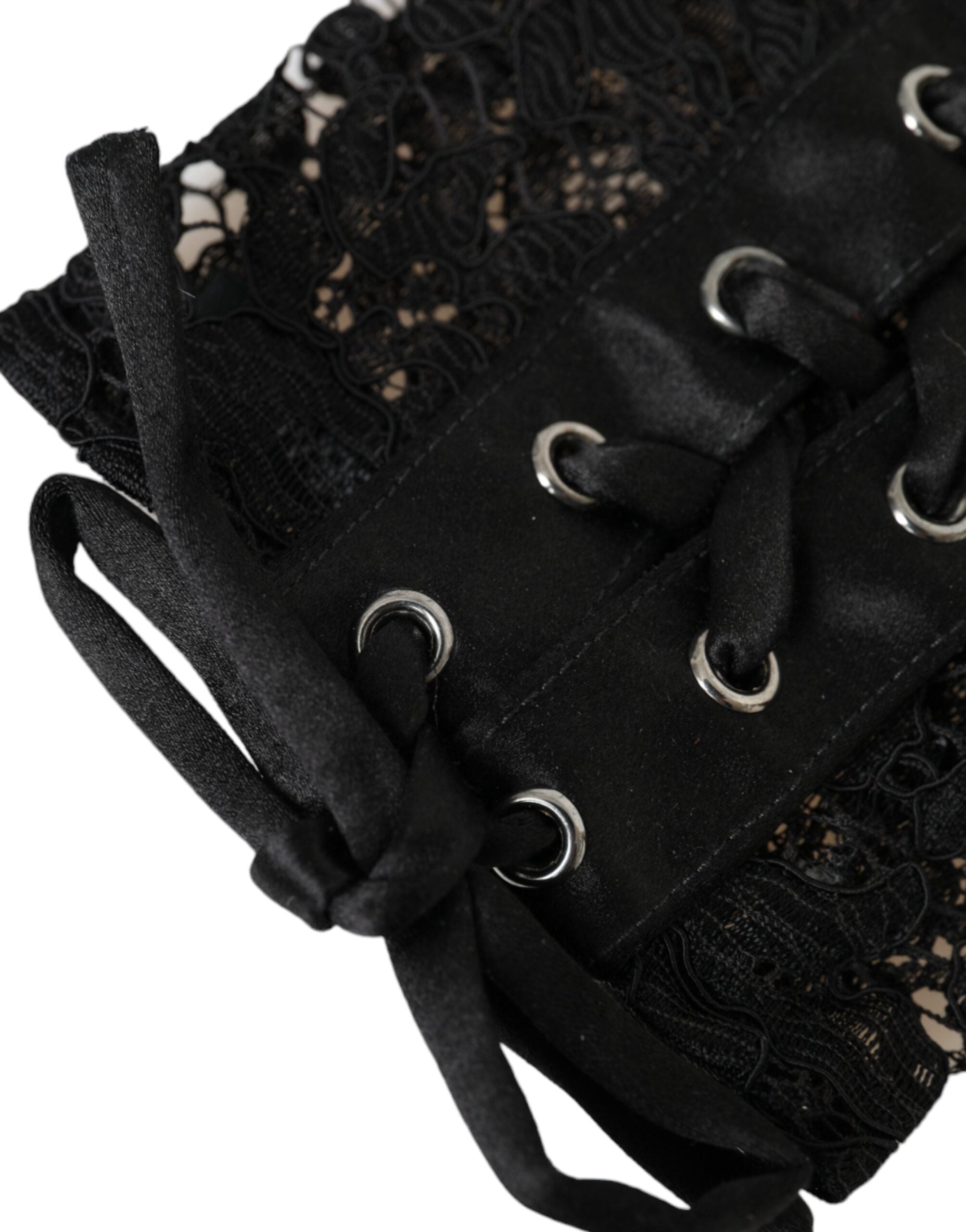 Black Taormina Lace Elbow Length Gloves - ventzia
