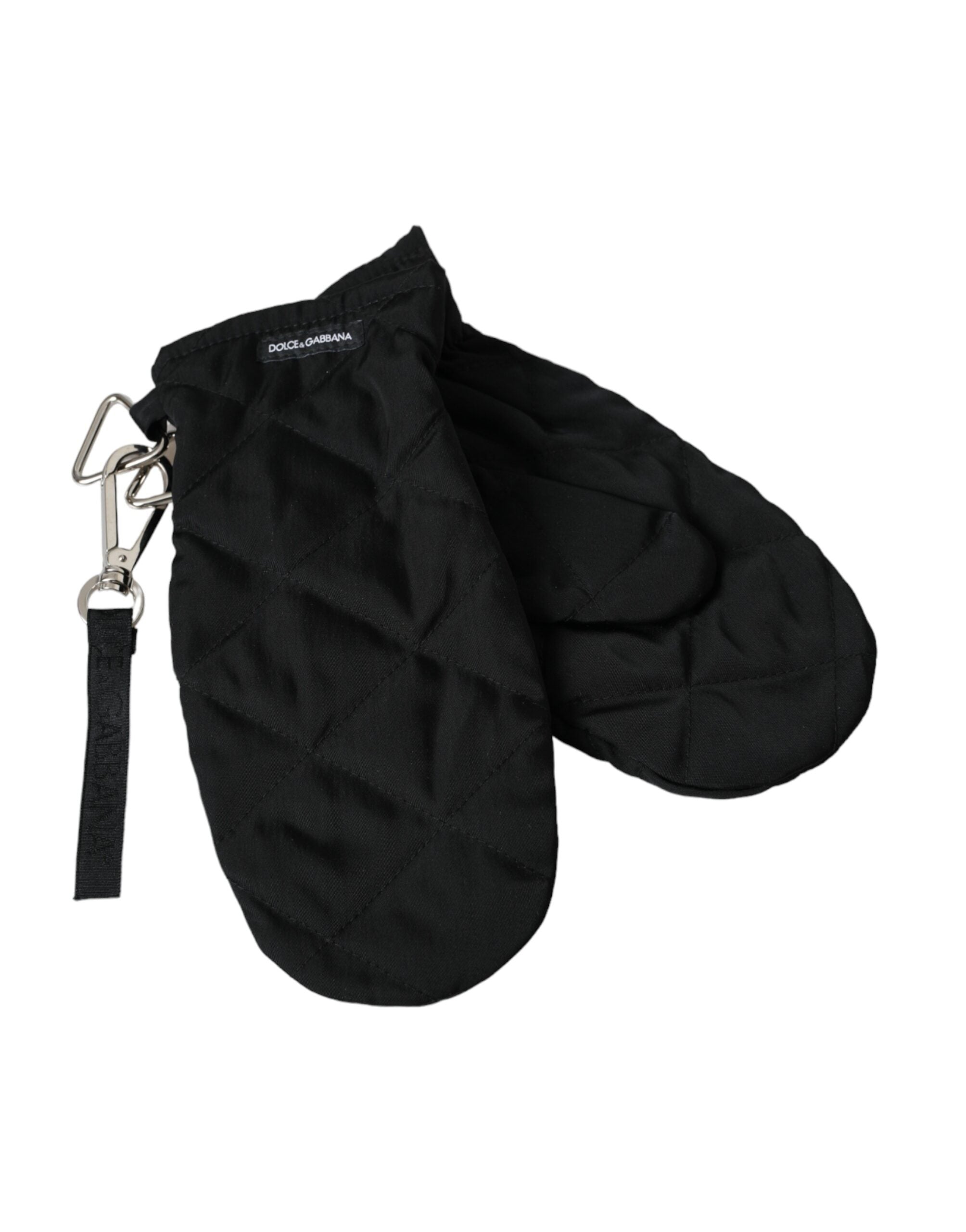 Black Quilted Nylon Wrist Length Mitten Gloves - ventzia