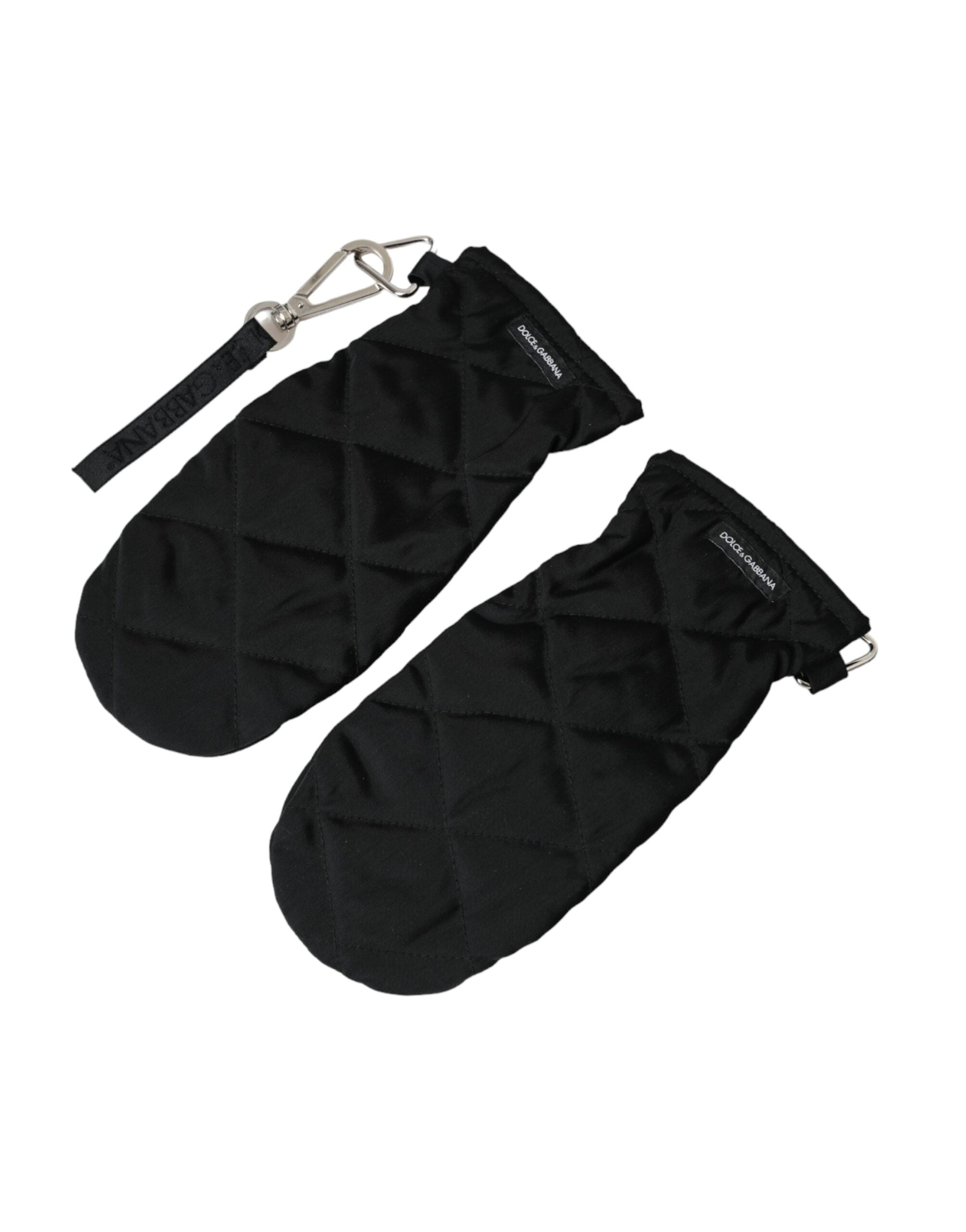 Black Quilted Nylon Wrist Length Mitten Gloves - ventzia