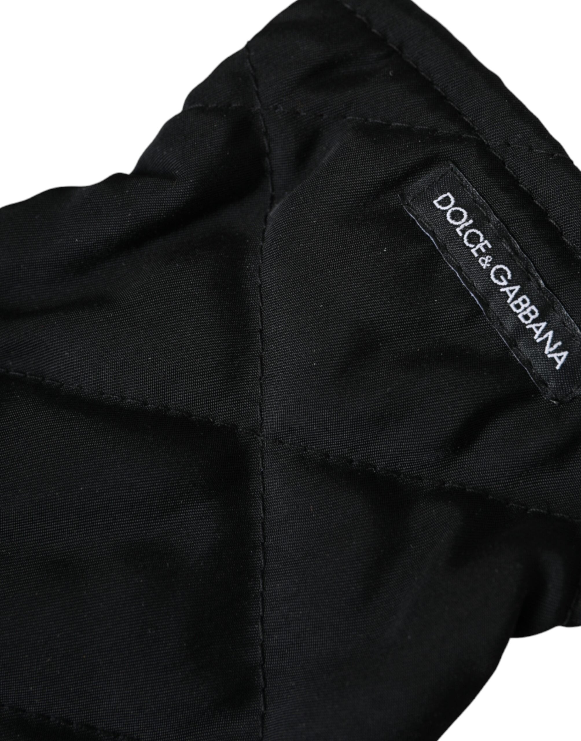 Black Quilted Nylon Wrist Length Mitten Gloves - ventzia