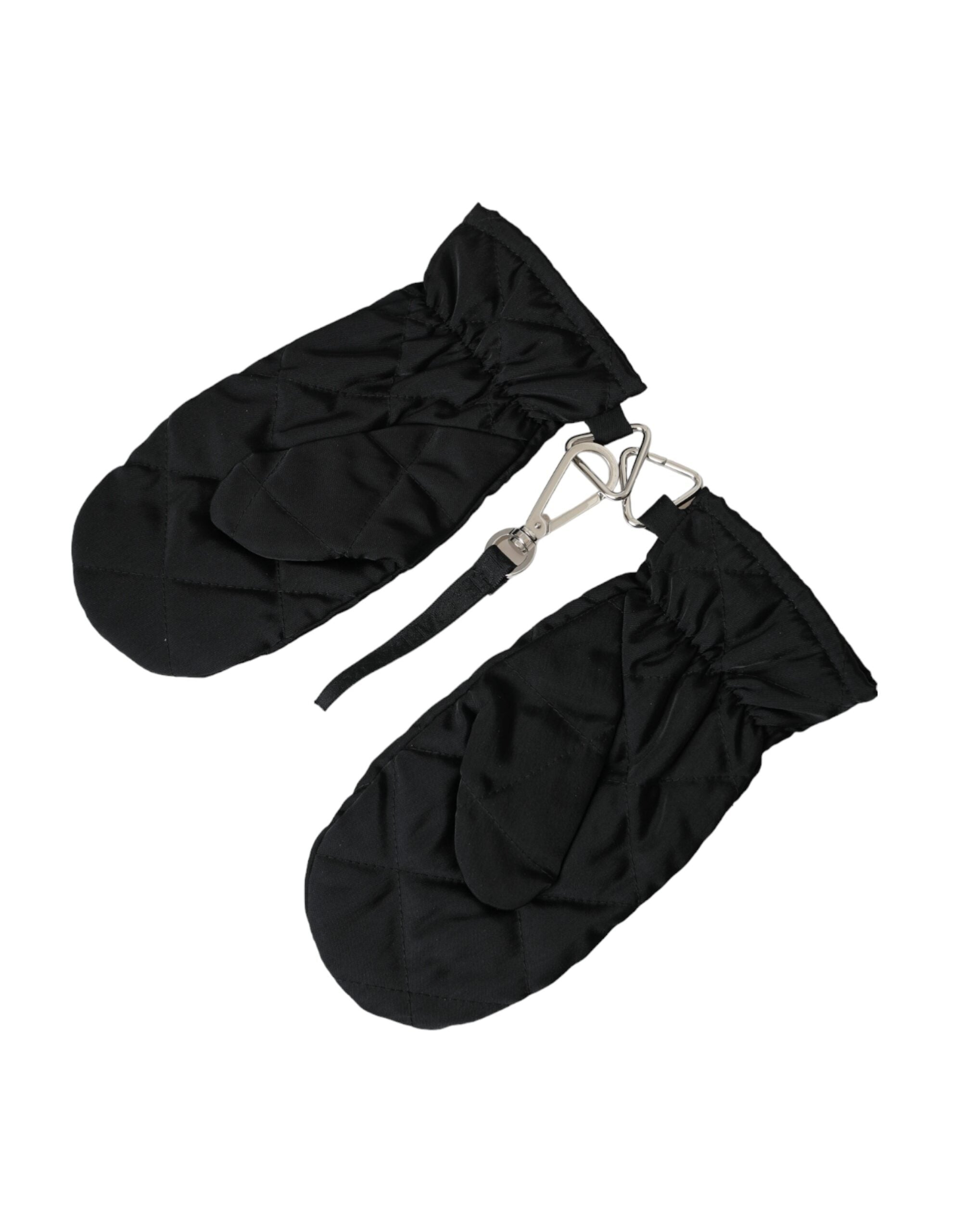 Black Quilted Nylon Wrist Length Mitten Gloves - ventzia