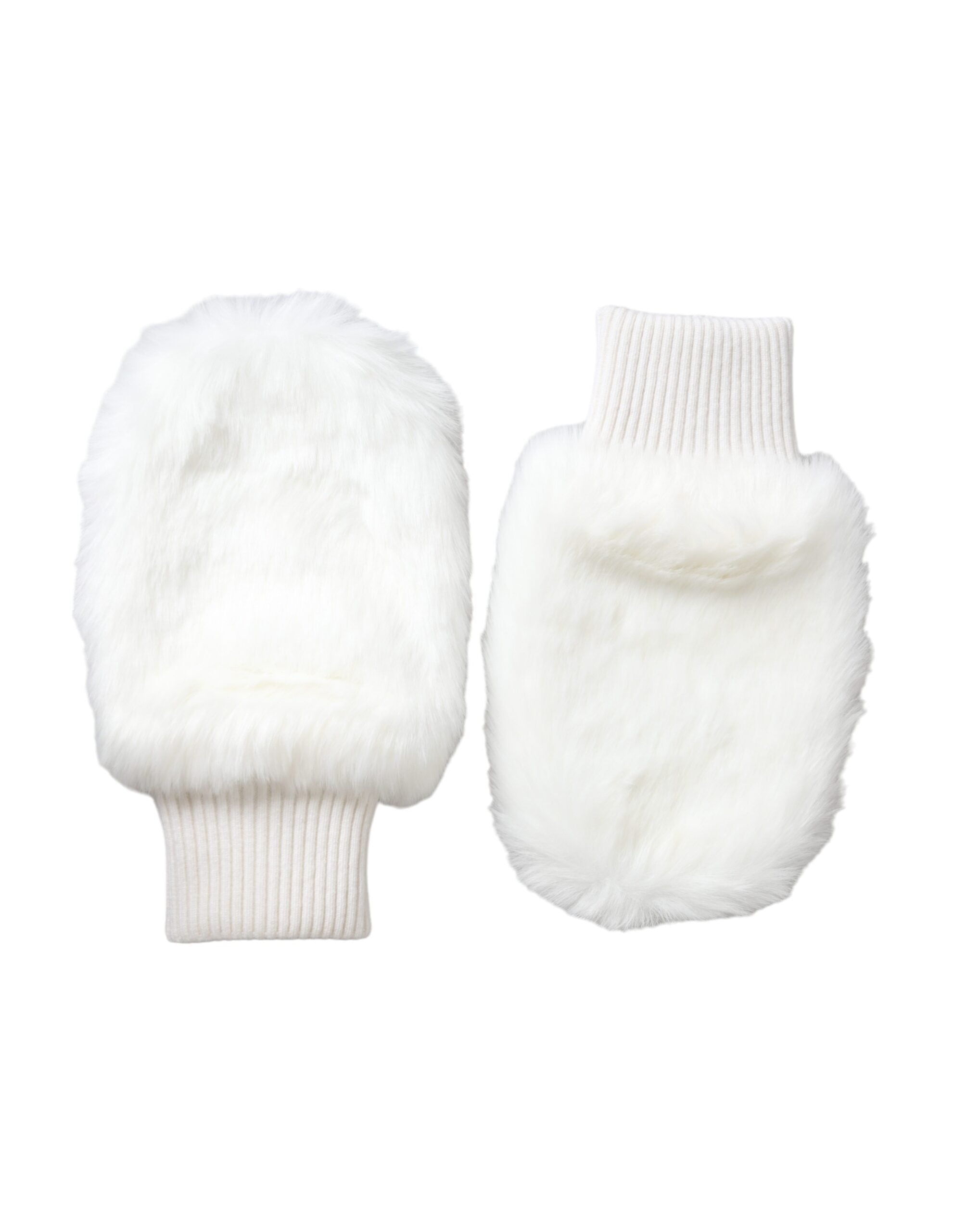 White Acrylic Knitted Fur Wrist Mitten Gloves - ventzia