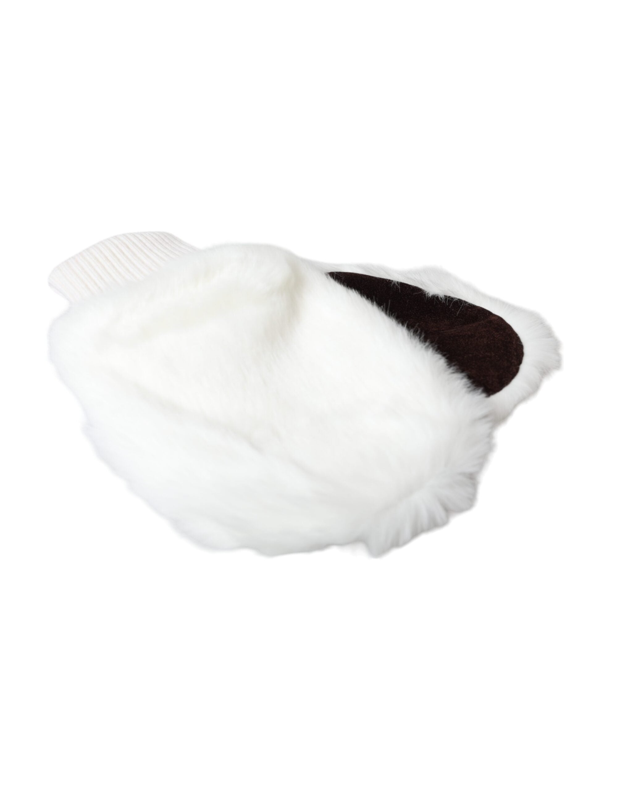 White Acrylic Knitted Fur Wrist Mitten Gloves - ventzia