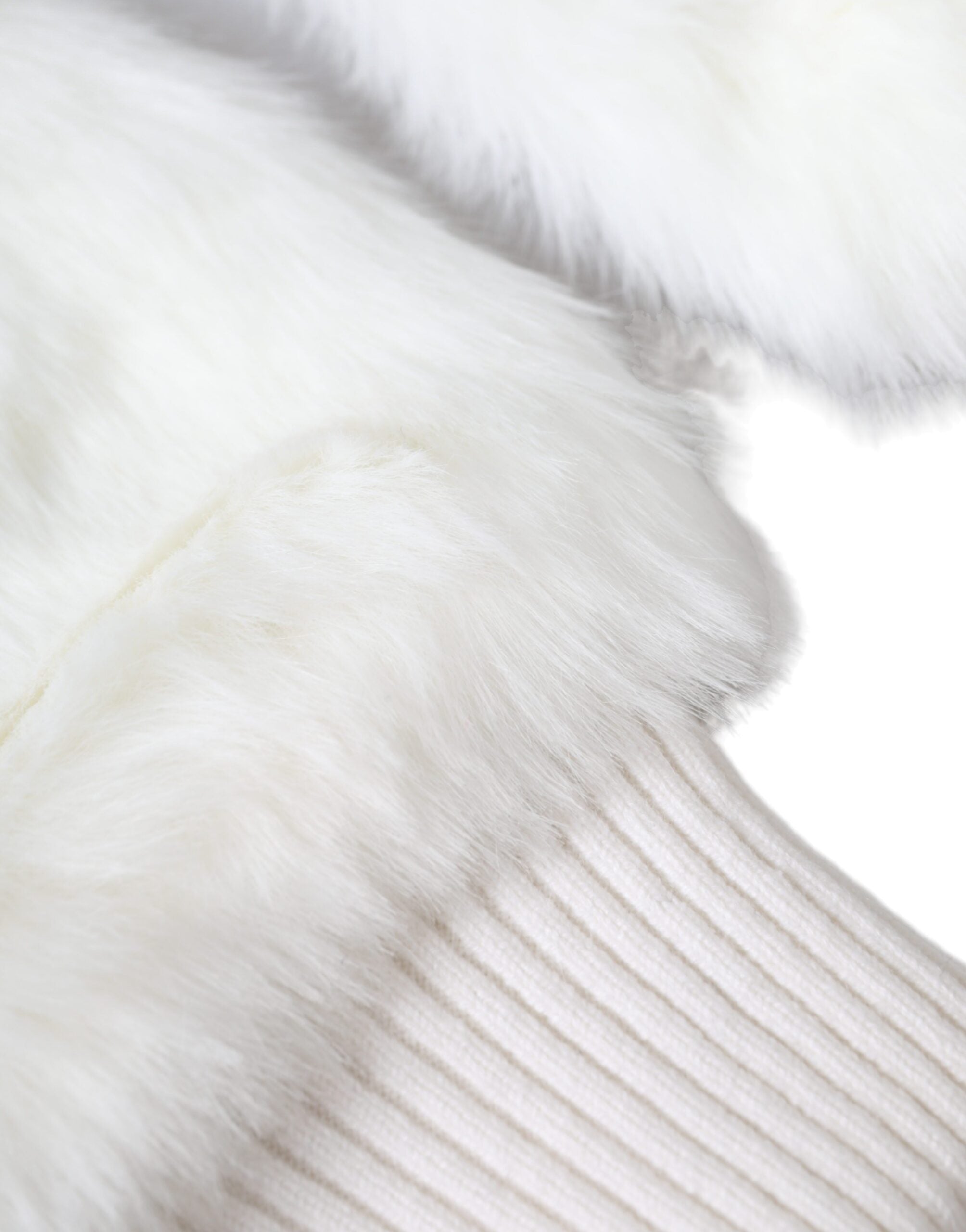 White Acrylic Knitted Fur Wrist Mitten Gloves - ventzia