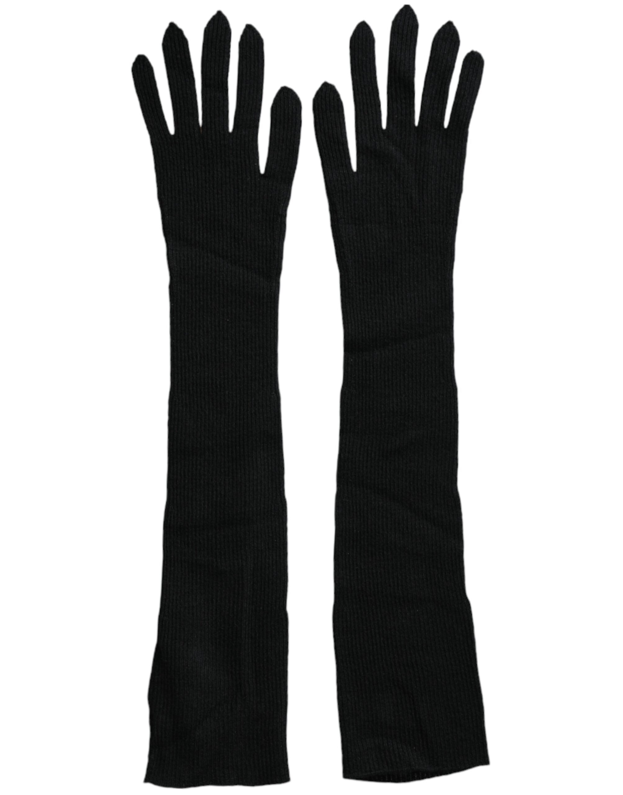 Black Cashmere Knitted Elbow Length Gloves - ventzia