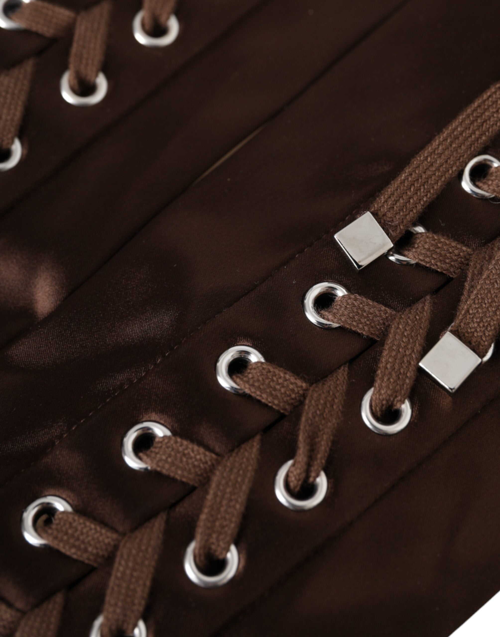 Brown Acetate Lace Up Fingerless Gloves - ventzia