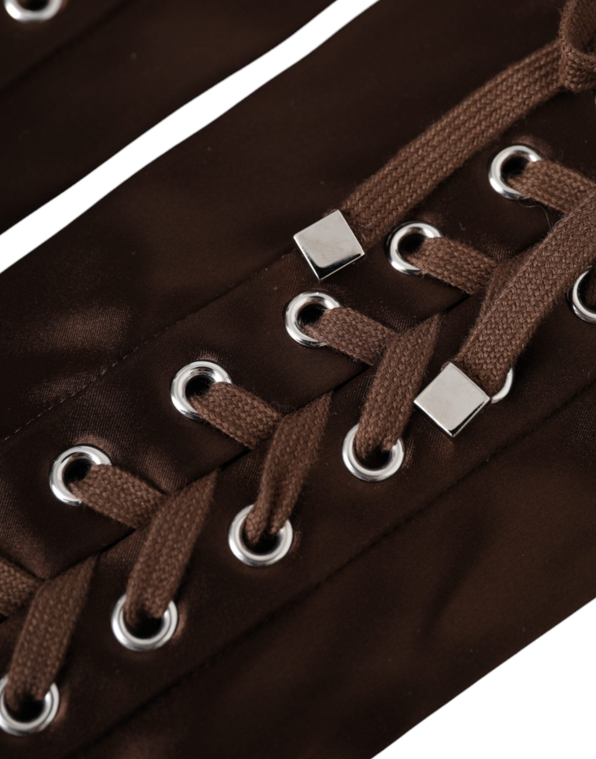 Brown Acetate Lace Up Fingerless Gloves - ventzia