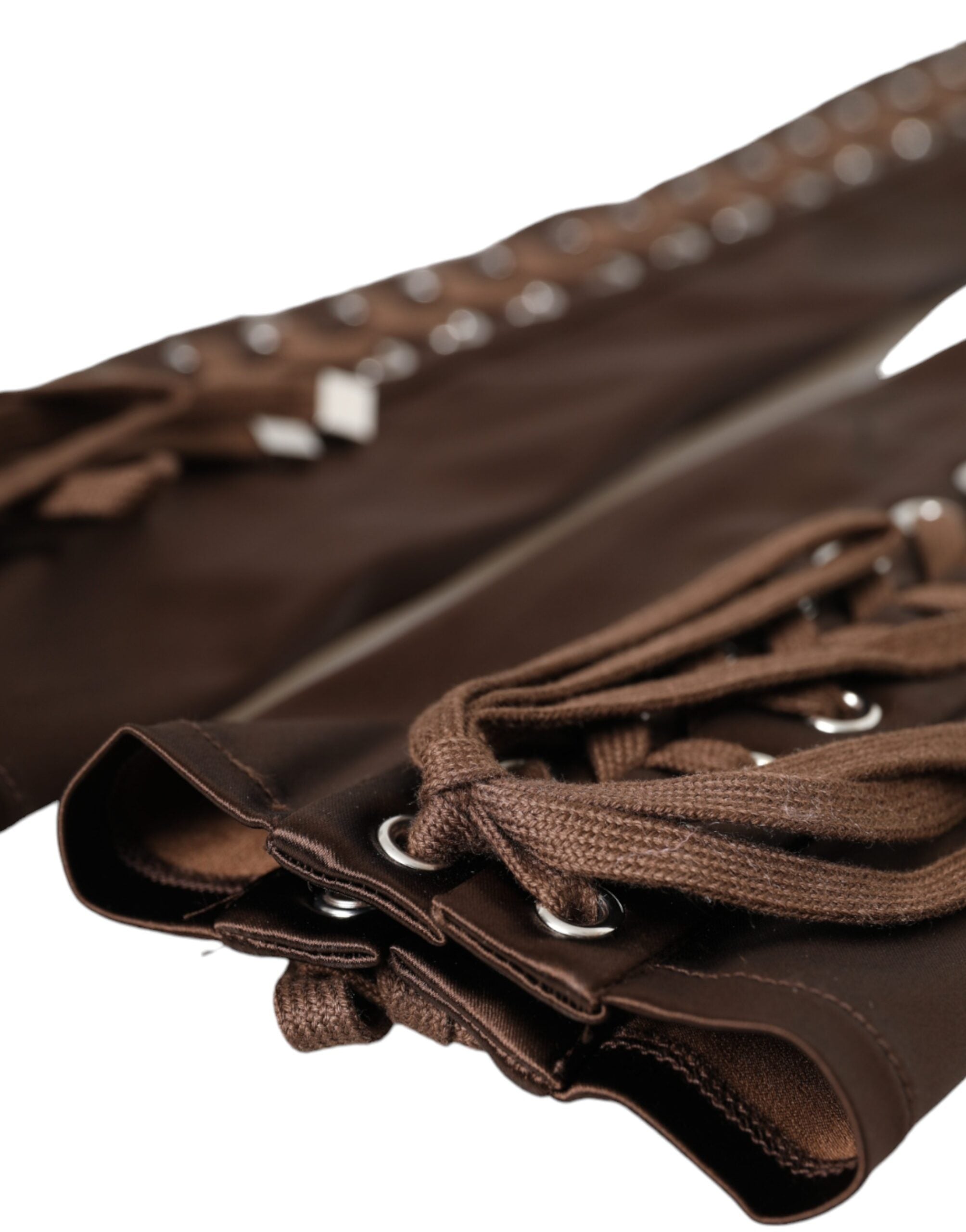 Brown Acetate Lace Up Fingerless Gloves - ventzia