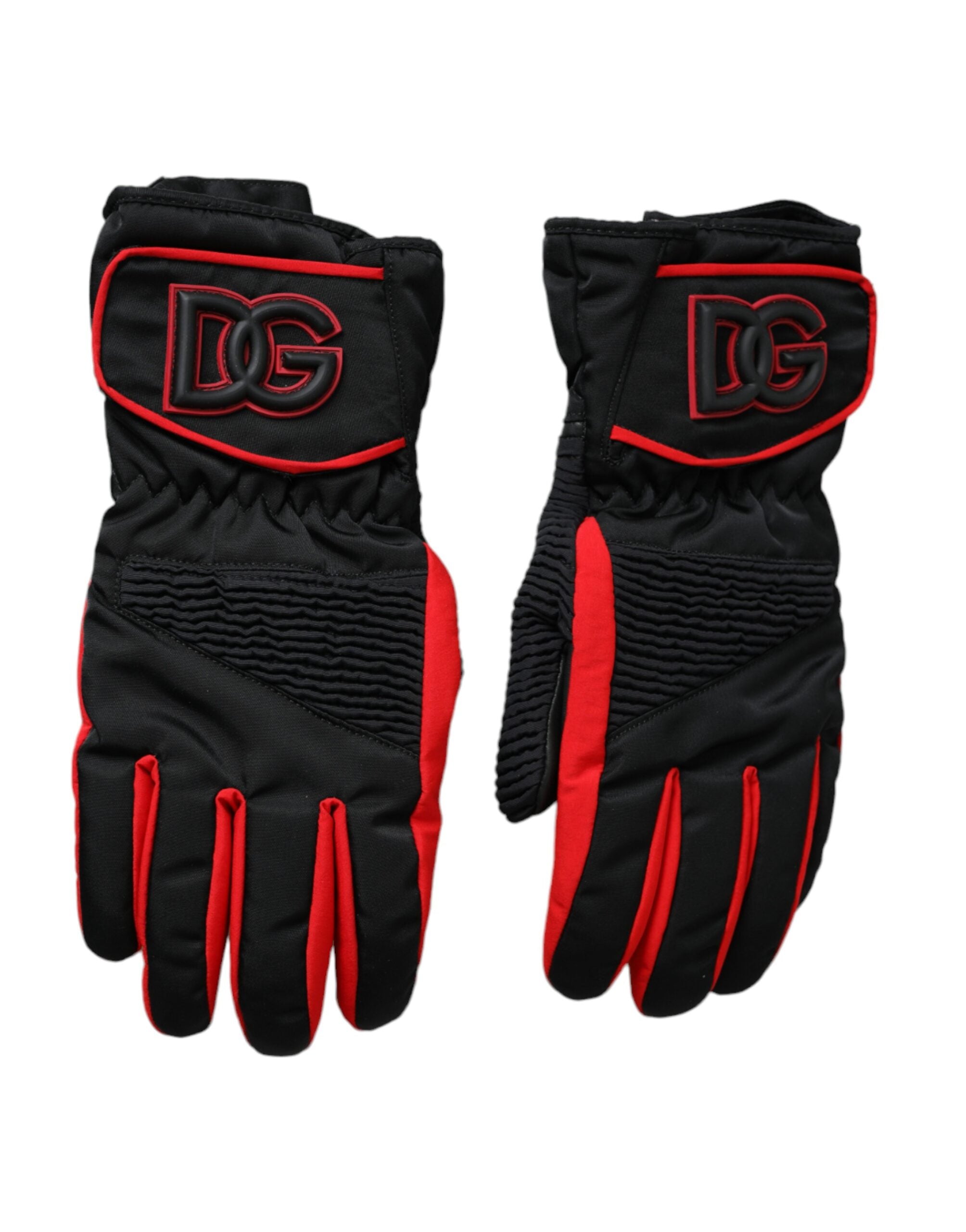 Black Red Nylon Wrist Length Gloves - ventzia