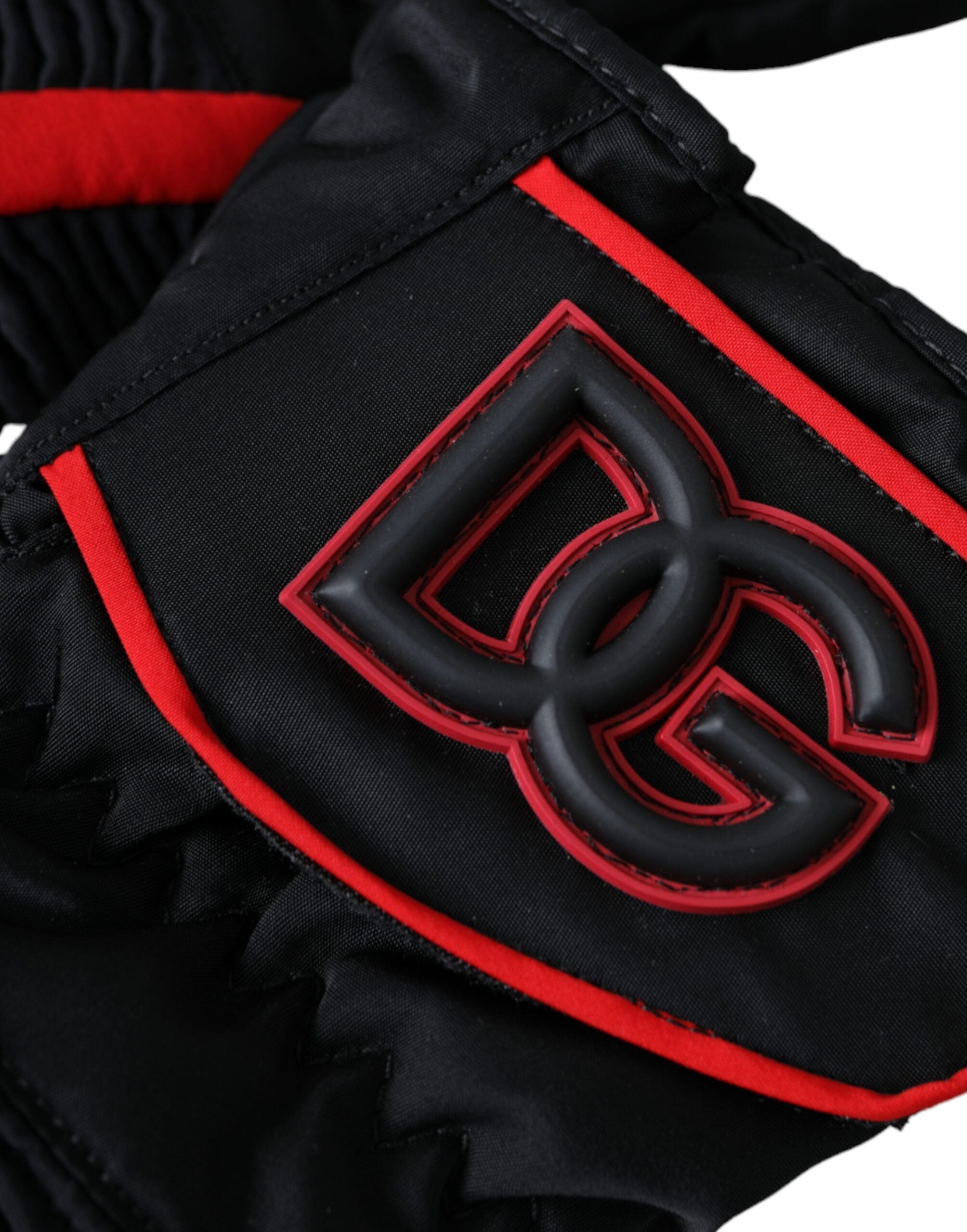 Black Red Nylon Wrist Length Gloves - ventzia