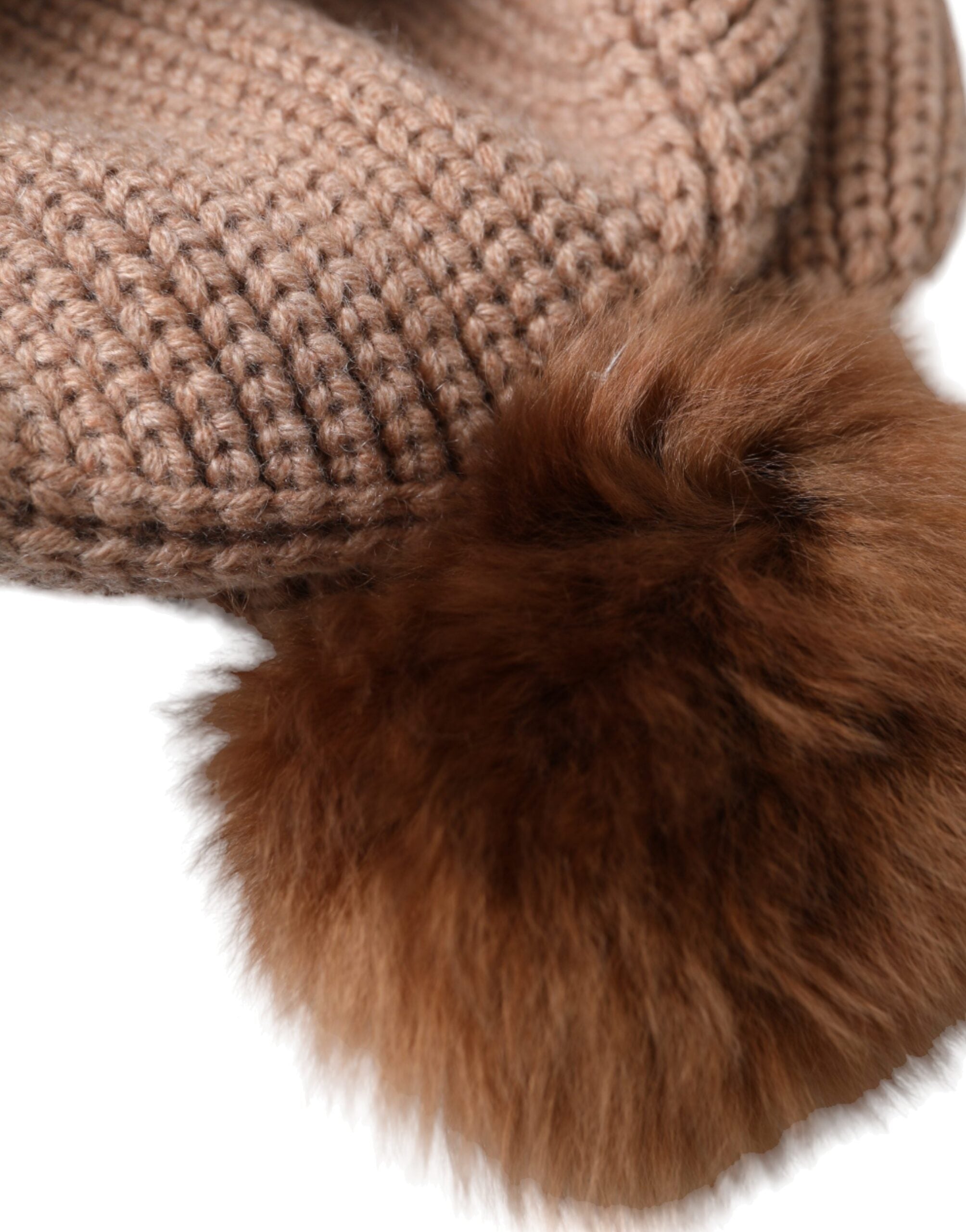 Brown Solid Knitted Fur Ball Winter Beanie Hat - ventzia