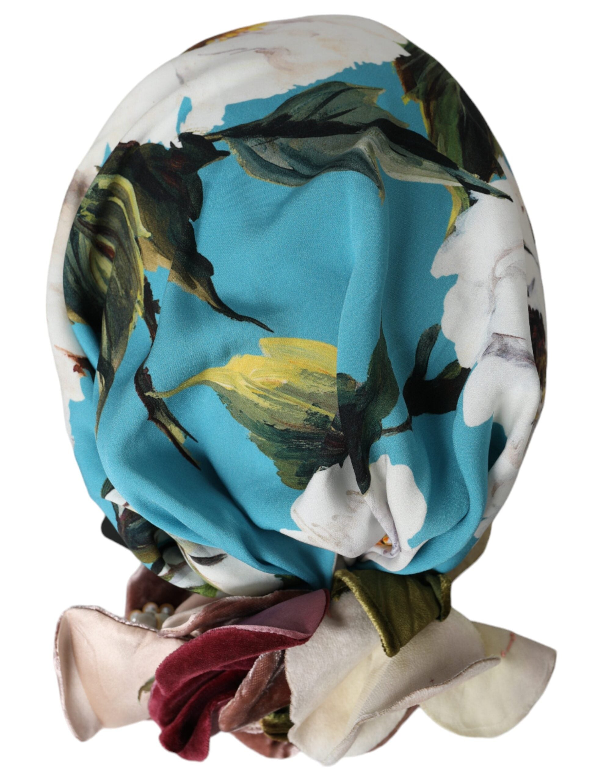 Blue Floral Motif Turban Head Hat Women - ventzia