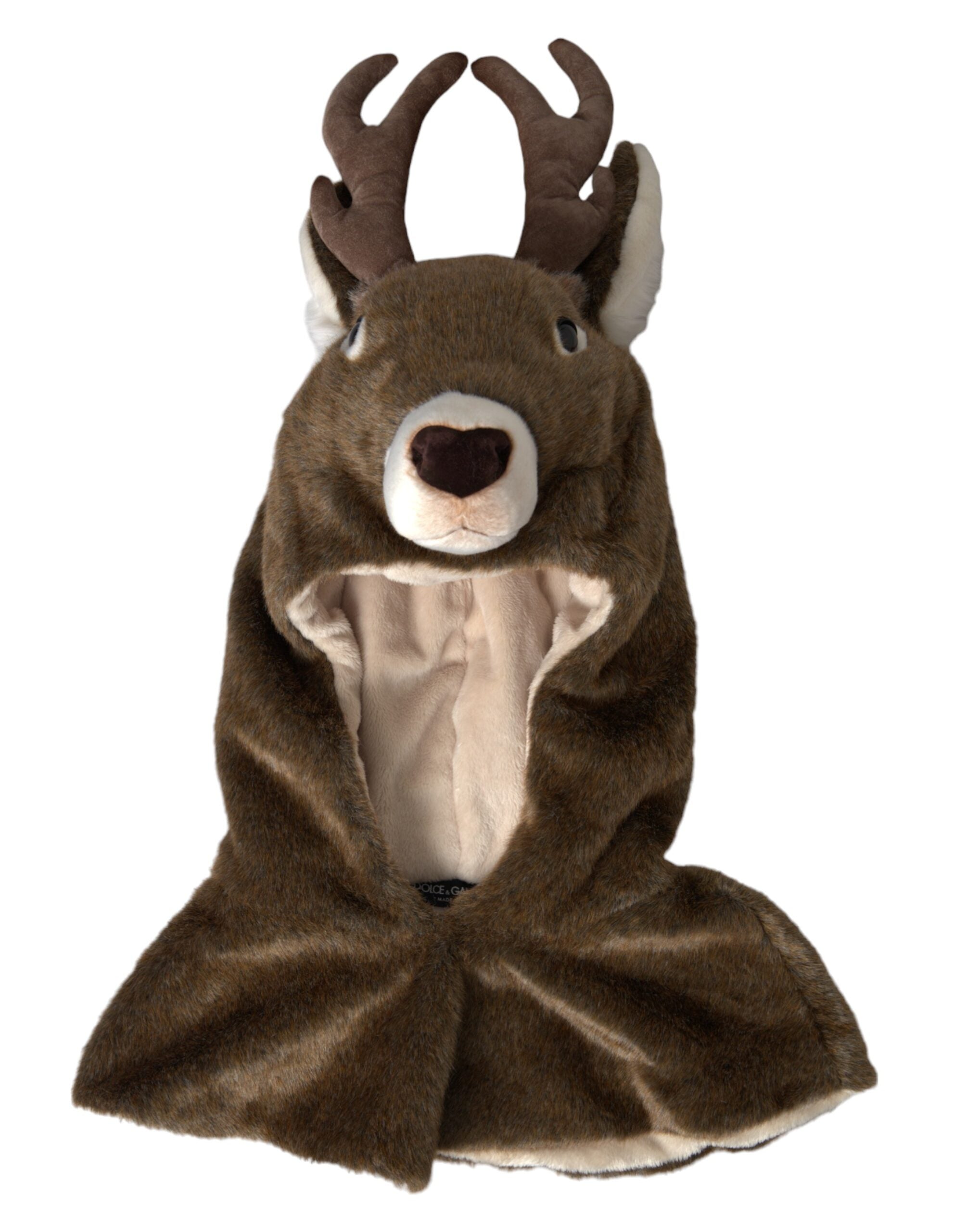 Brown Deer Faux Fur Whole Head Hat - ventzia