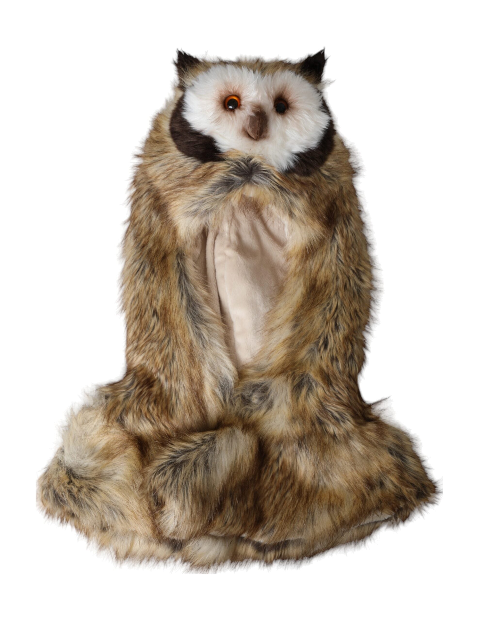 Brown Owl Faux Fur Whole Head Cap Hat - ventzia