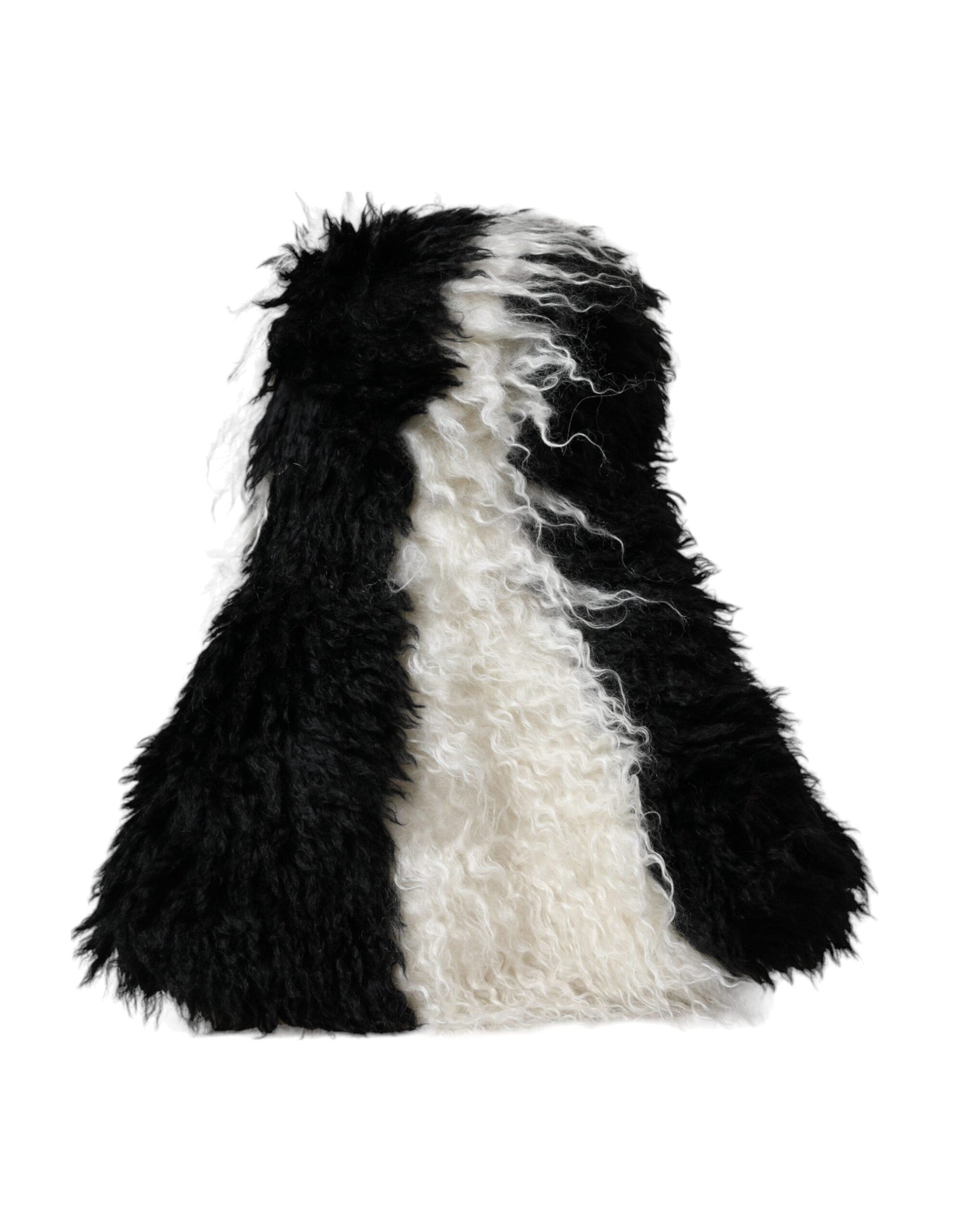 Black White Stripes Mohair Fur Bucket Hat - ventzia