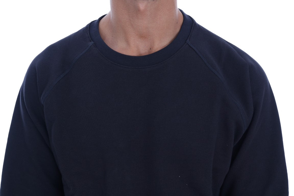Chic Dark Blue Crewneck Cotton Sweater - ventzia