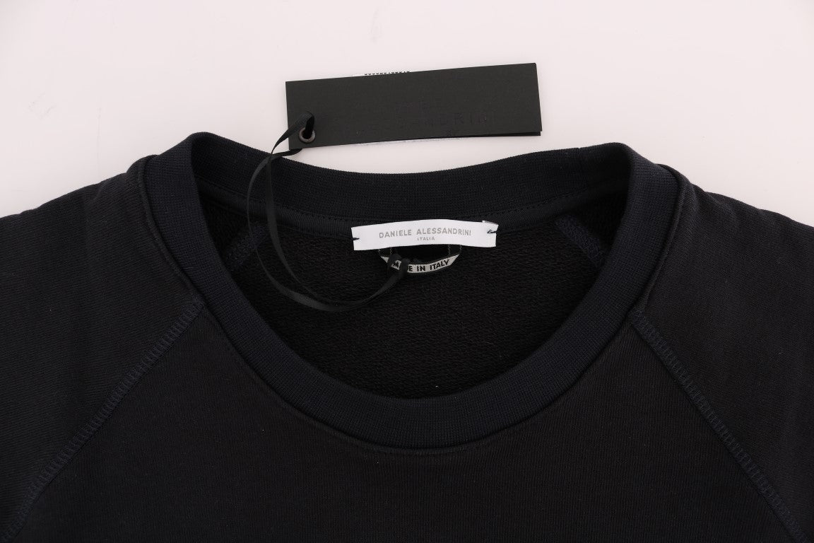 Chic Dark Blue Crewneck Cotton Sweater - ventzia