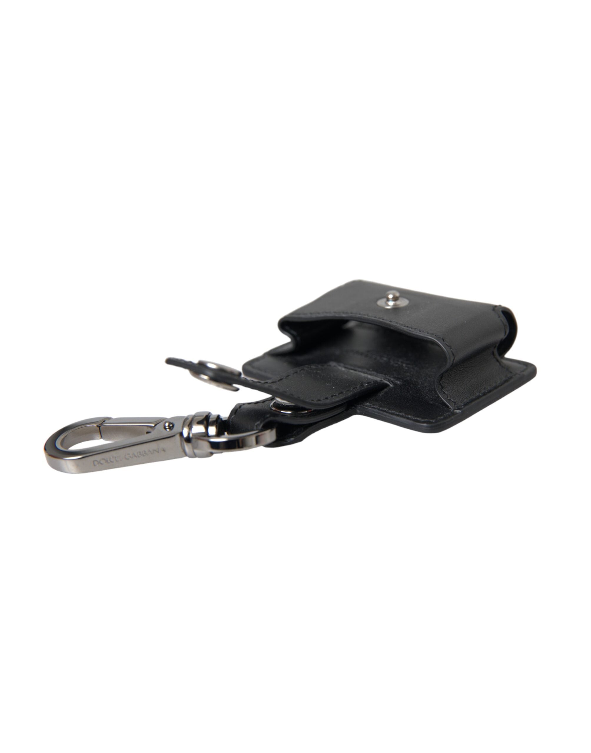 Black Plain Leather Silver Metal Airpods Case - ventzia