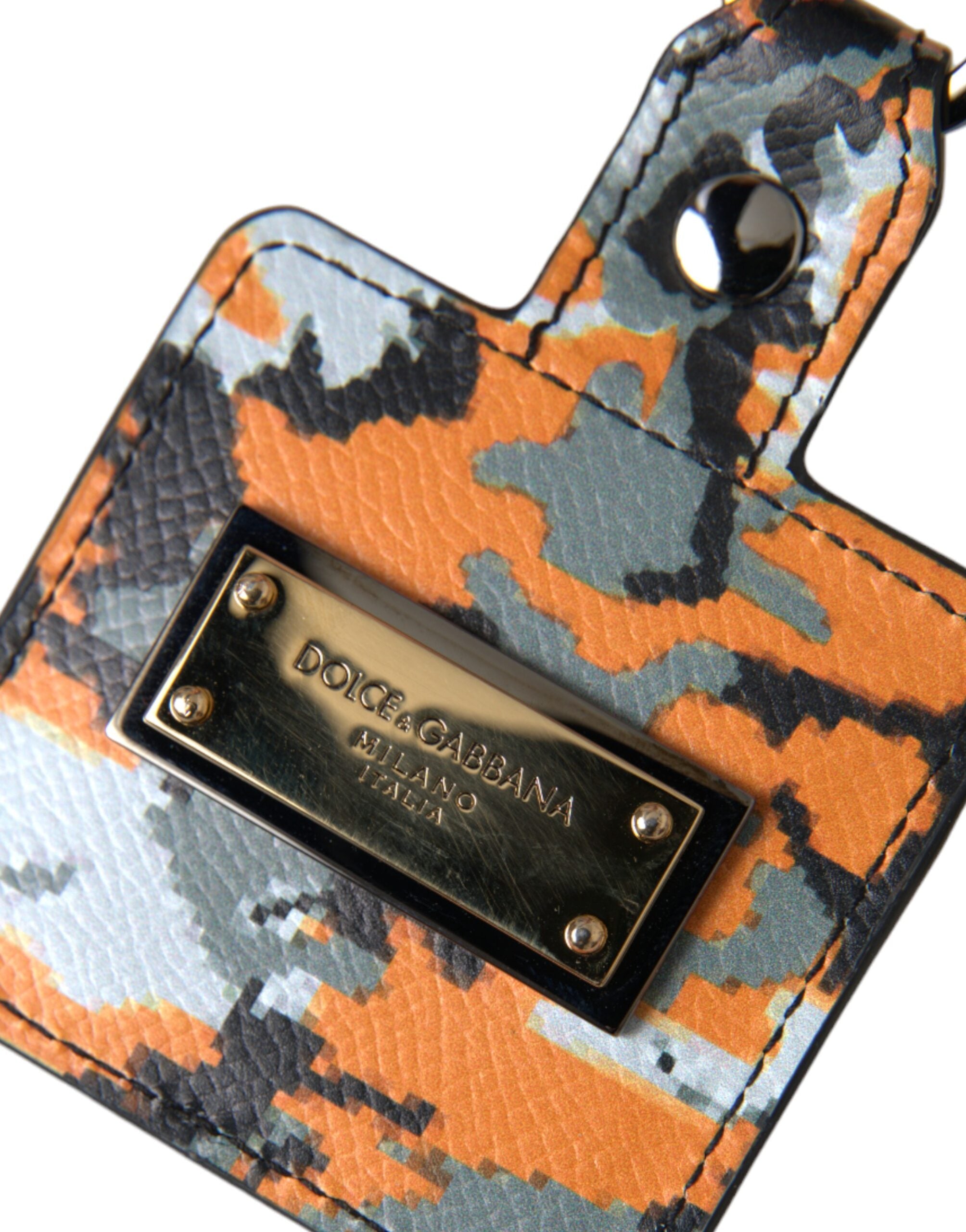 Multicolor Camouflage Print Leather Logo Metal Airpods Case - ventzia
