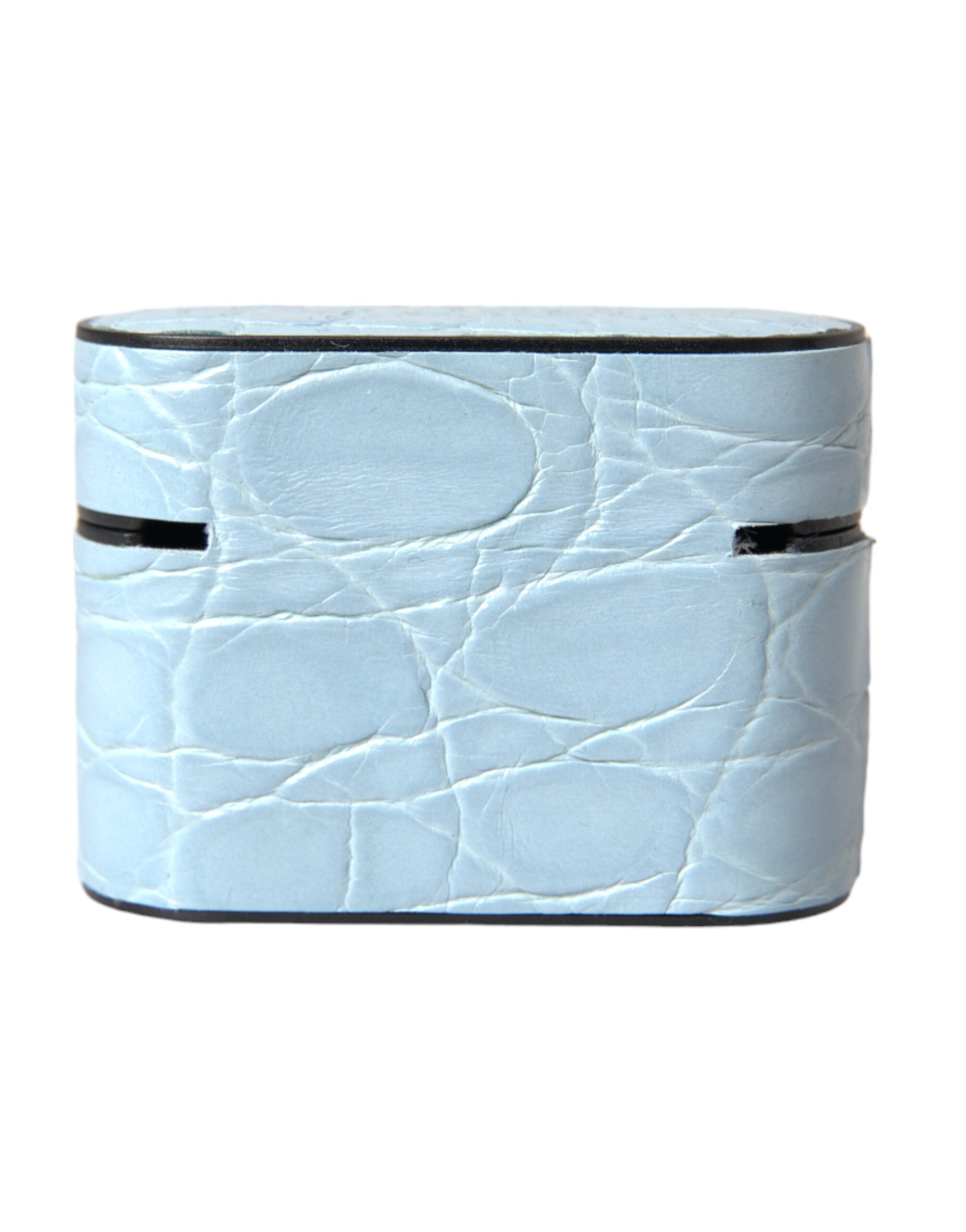 Light Blue Leather Metal Logo Plaque Airpods Case - ventzia
