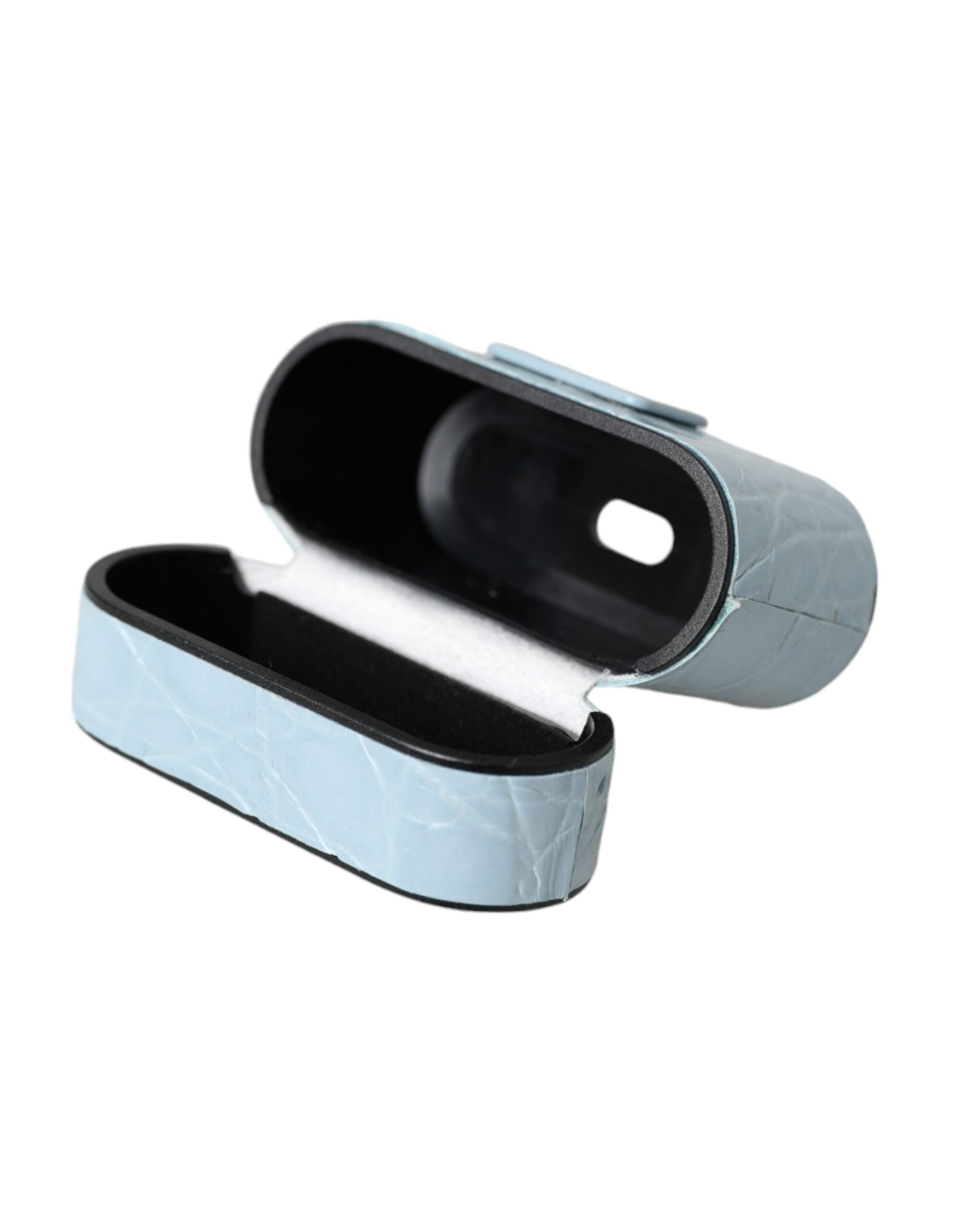 Light Blue Leather Metal Logo Plaque Airpods Case - ventzia