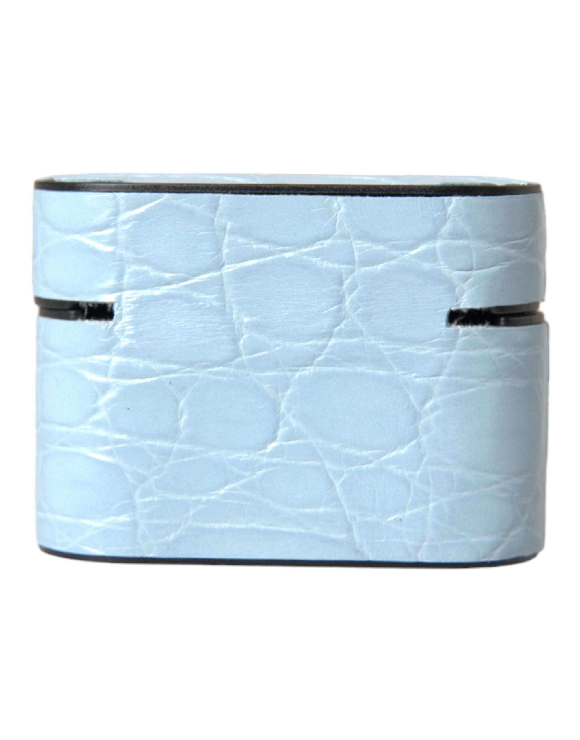 Light Blue Leather Metal Logo Plaque Airpods Case - ventzia