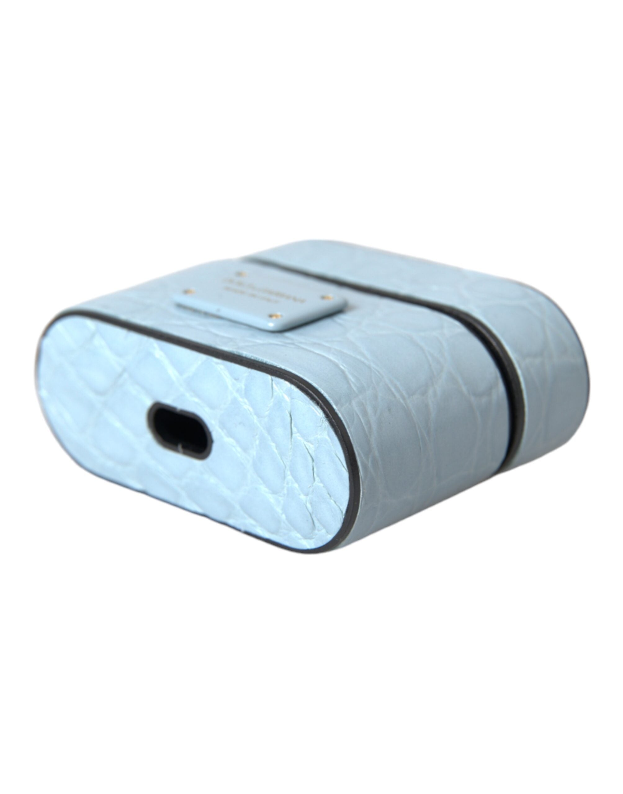 Light Blue Leather Metal Logo Plaque Airpods Case - ventzia