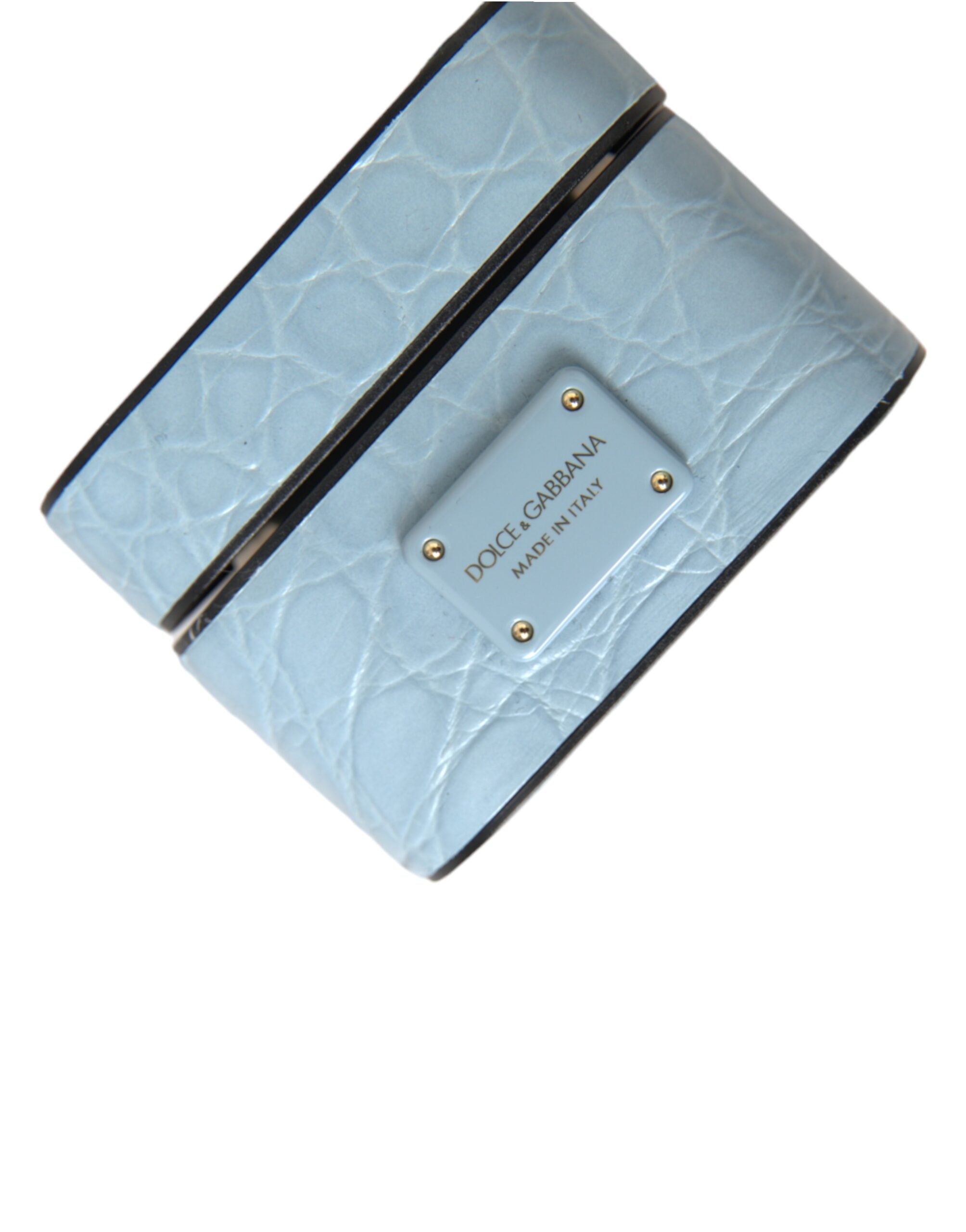 Light Blue Leather Metal Logo Plaque Airpods Case - ventzia
