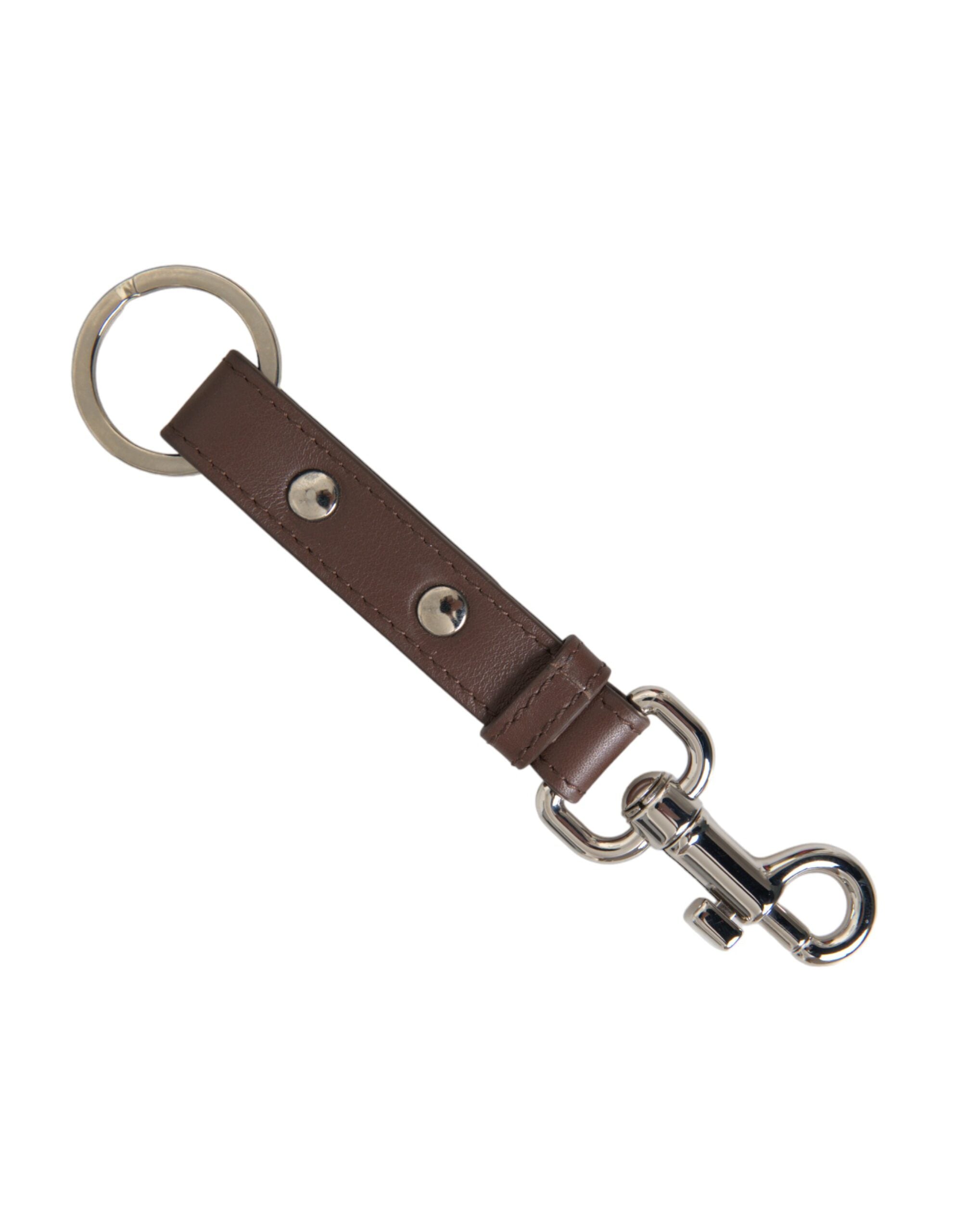Brown Plain Leather Silver Brass Keyring Holder Keychain - ventzia