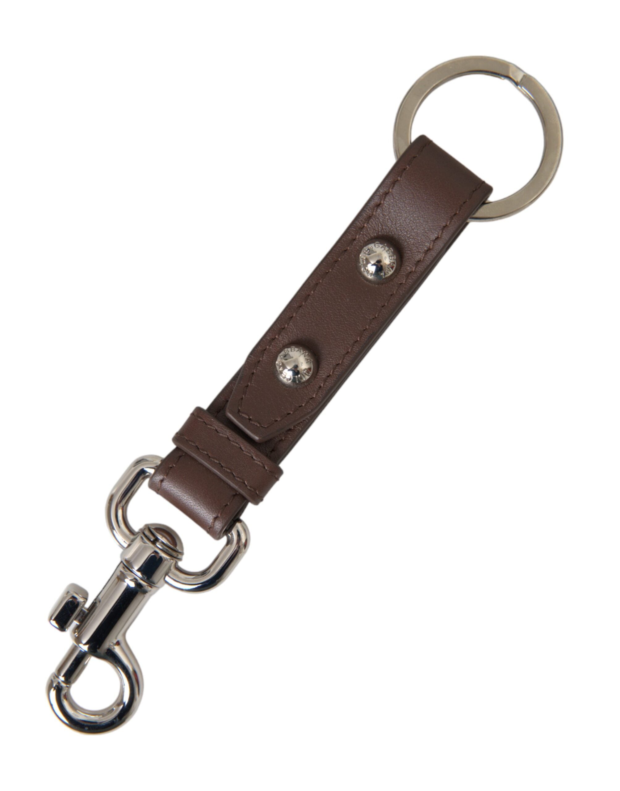 Brown Plain Leather Silver Brass Keyring Holder Keychain - ventzia
