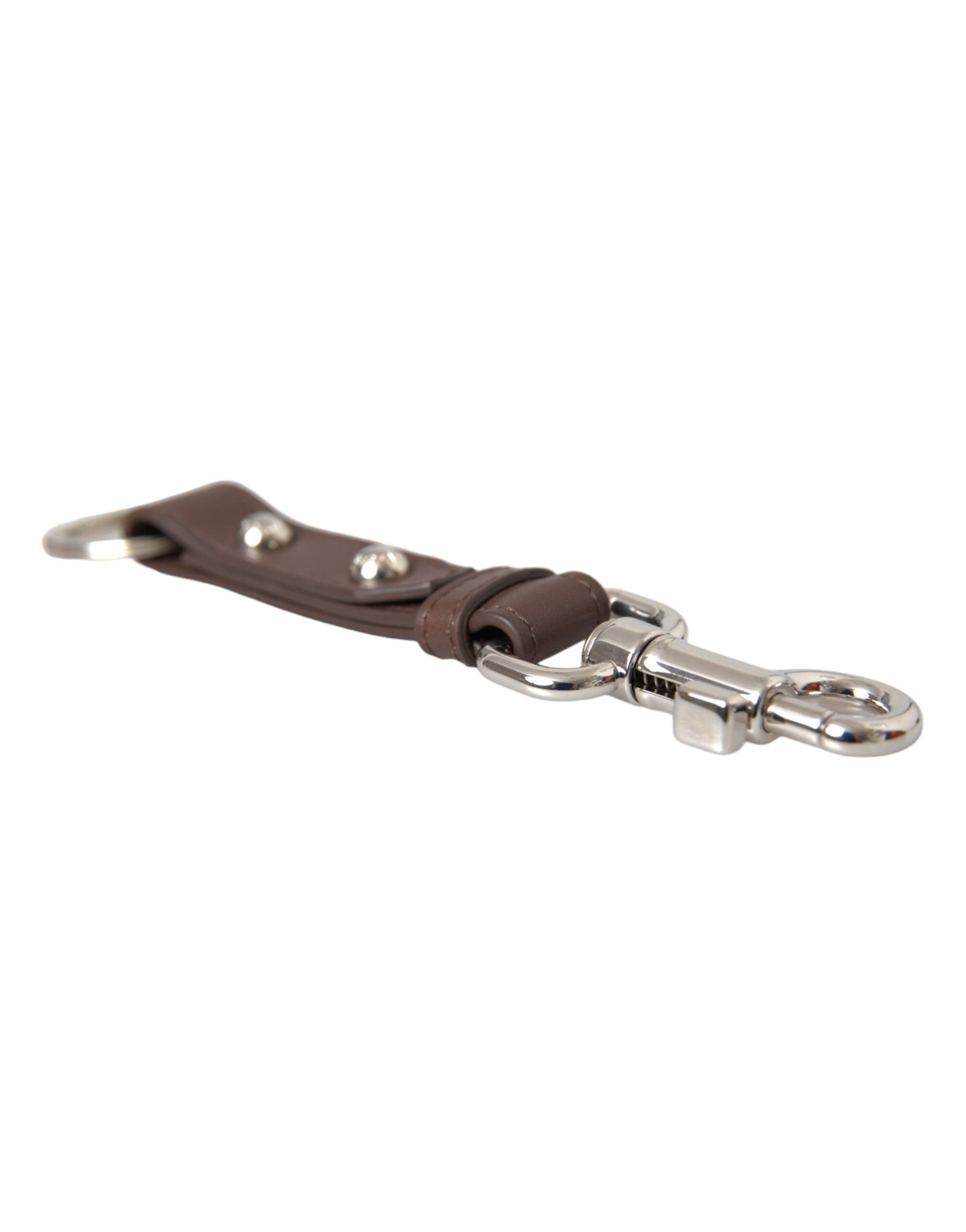 Brown Plain Leather Silver Brass Keyring Holder Keychain - ventzia