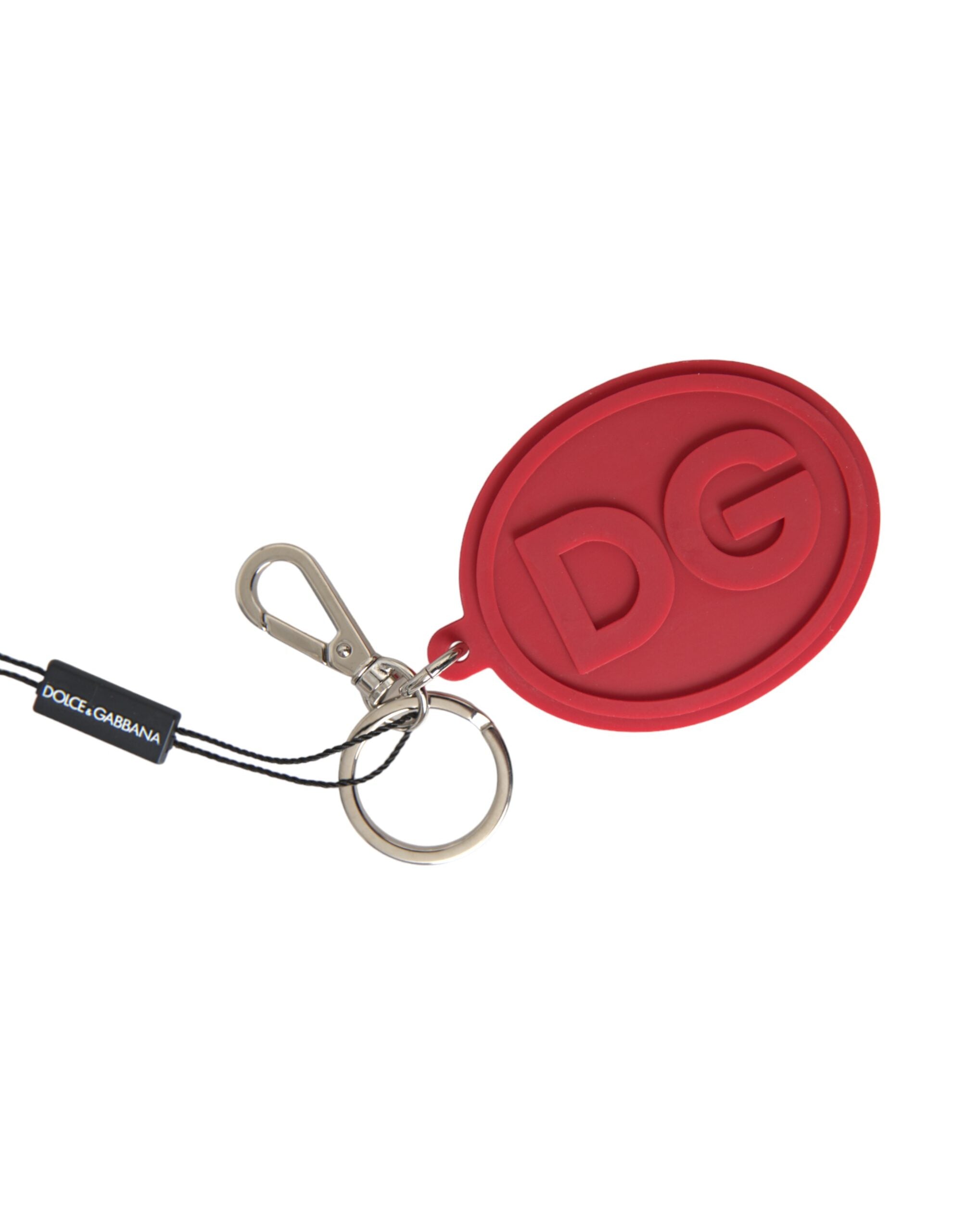 Red Rubber DG Logo Silver Brass Metal Keyring Keychain - ventzia