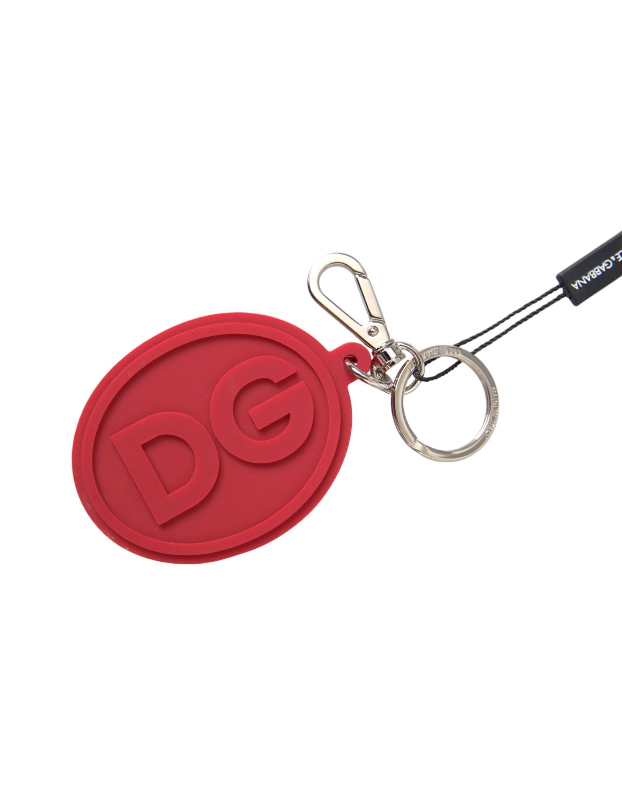 Red Rubber DG Logo Silver Brass Metal Keyring Keychain - ventzia