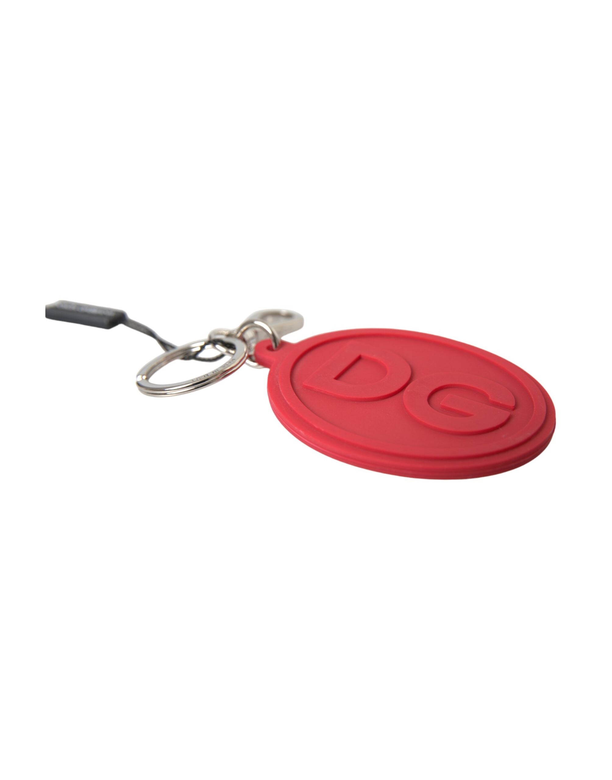 Red Rubber DG Logo Silver Brass Metal Keyring Keychain - ventzia