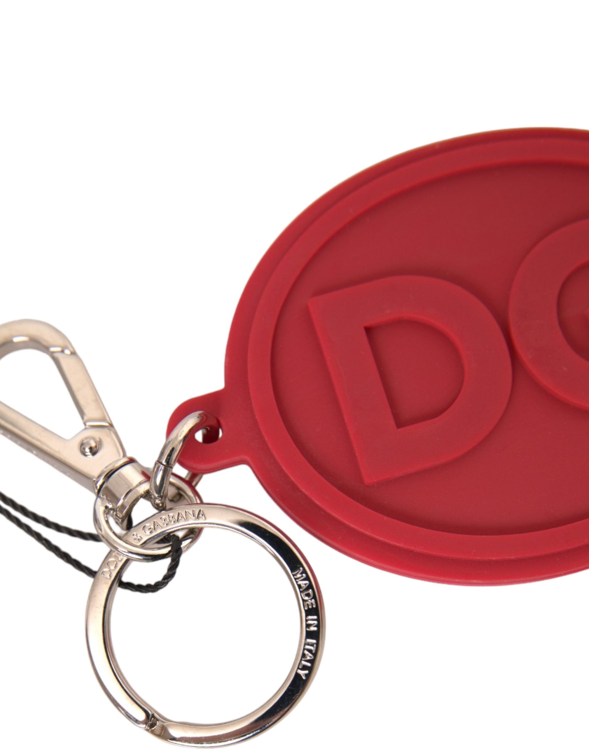 Red Rubber DG Logo Silver Brass Metal Keyring Keychain - ventzia