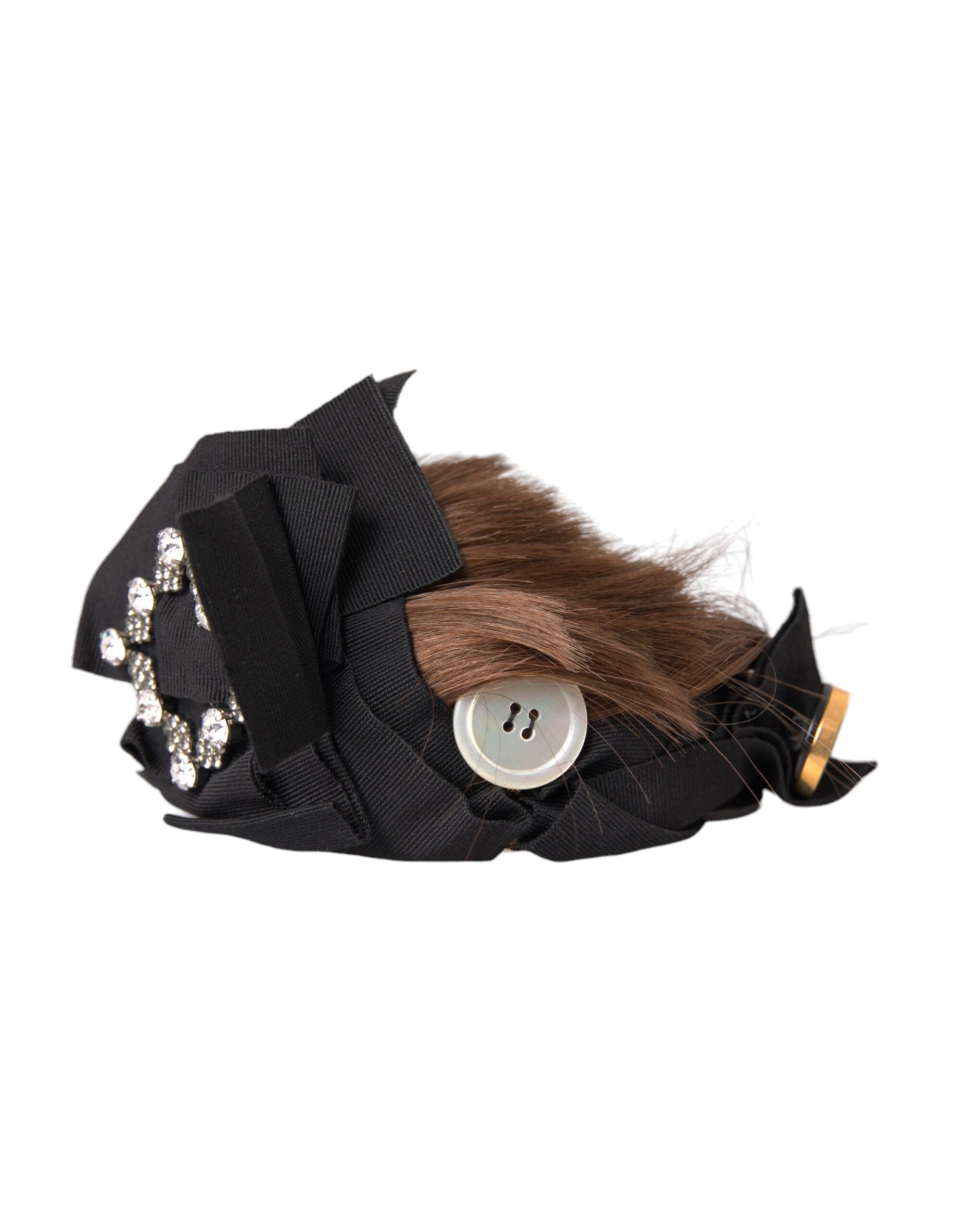 Black Crystal Button Brown Hair Women Headband Diadem - ventzia