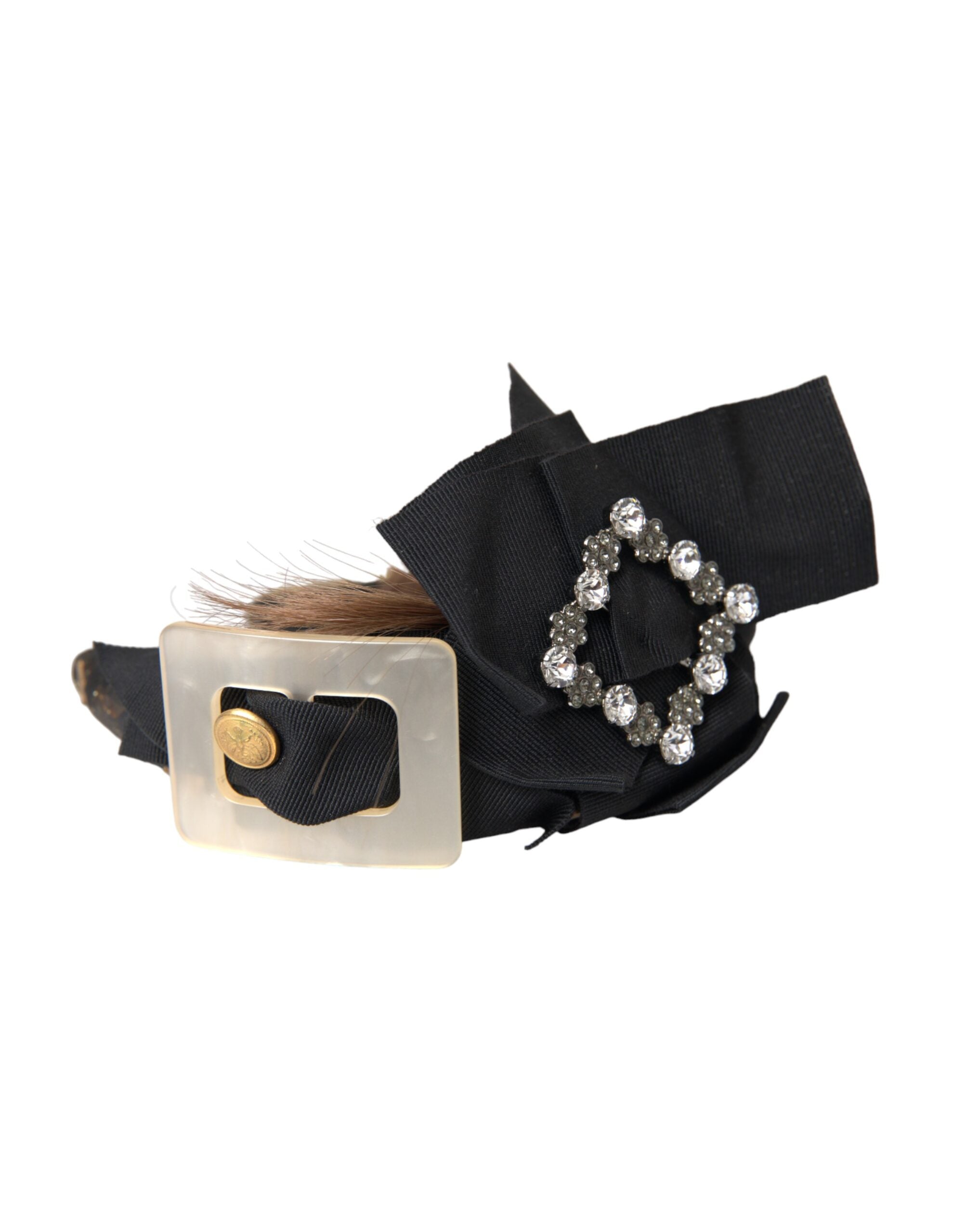 Black Crystal Button Brown Hair Women Headband Diadem - ventzia