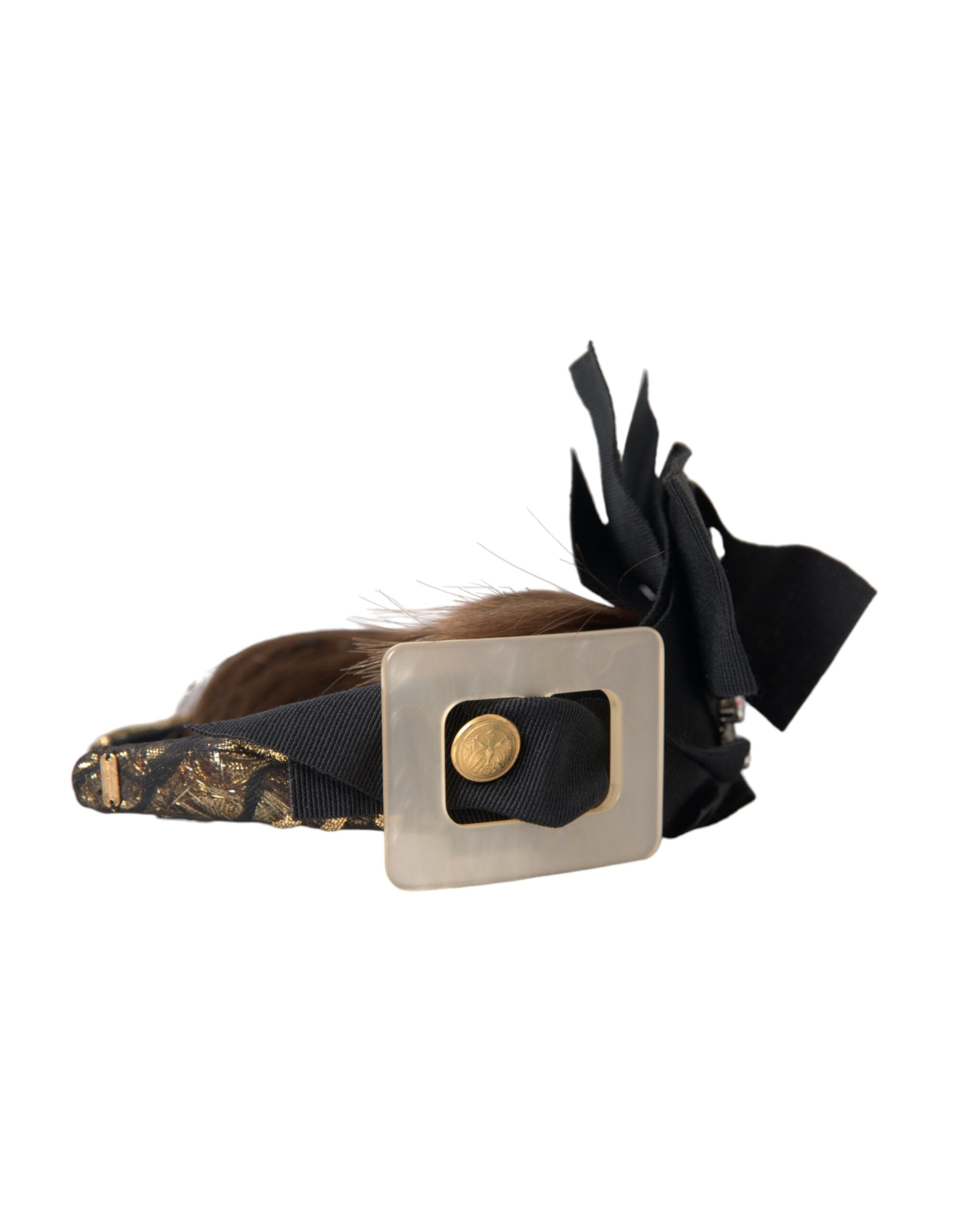 Black Crystal Button Brown Hair Women Headband Diadem - ventzia