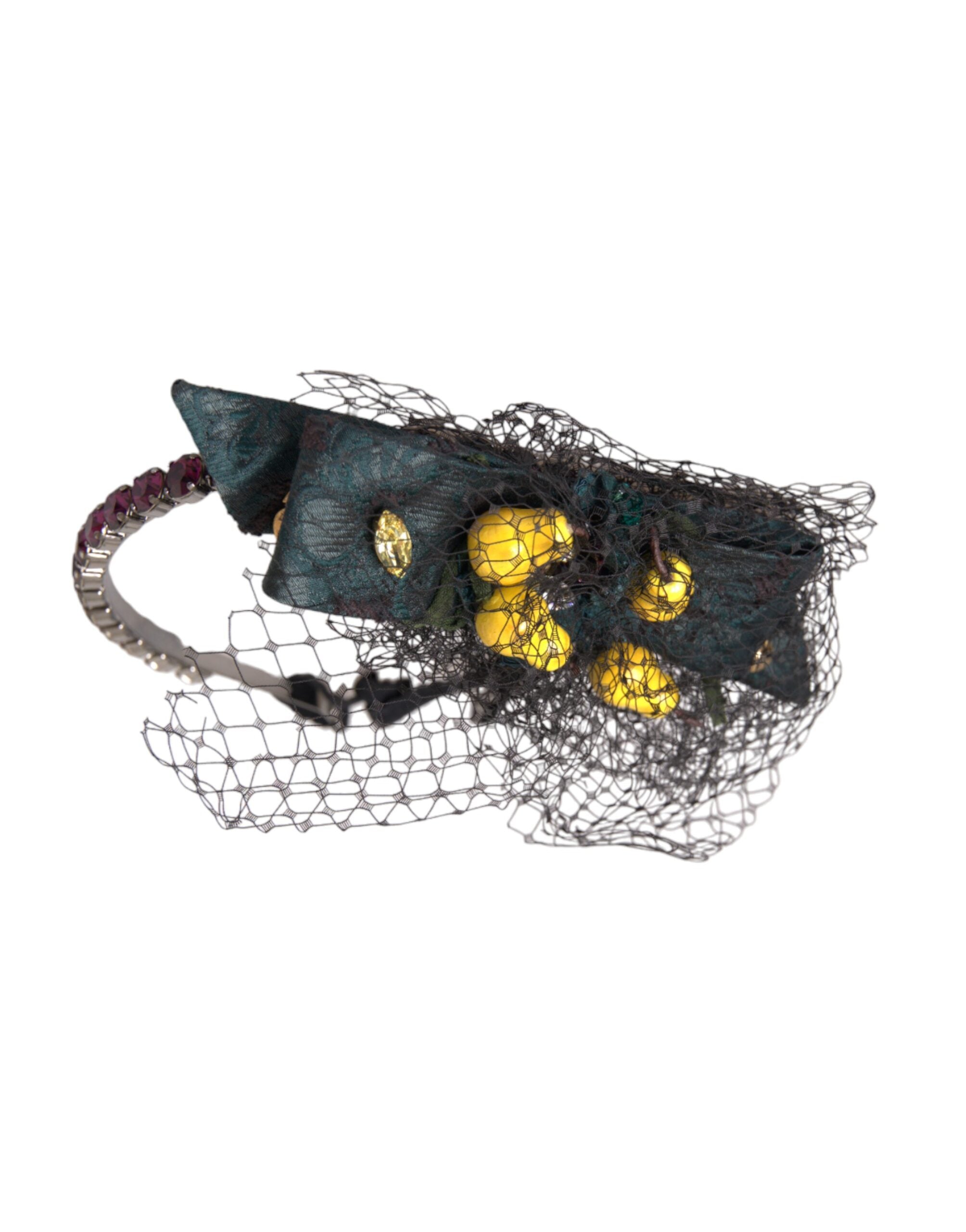 Black Lemons Sicily Purple Crystal Net Headband Diadem - ventzia