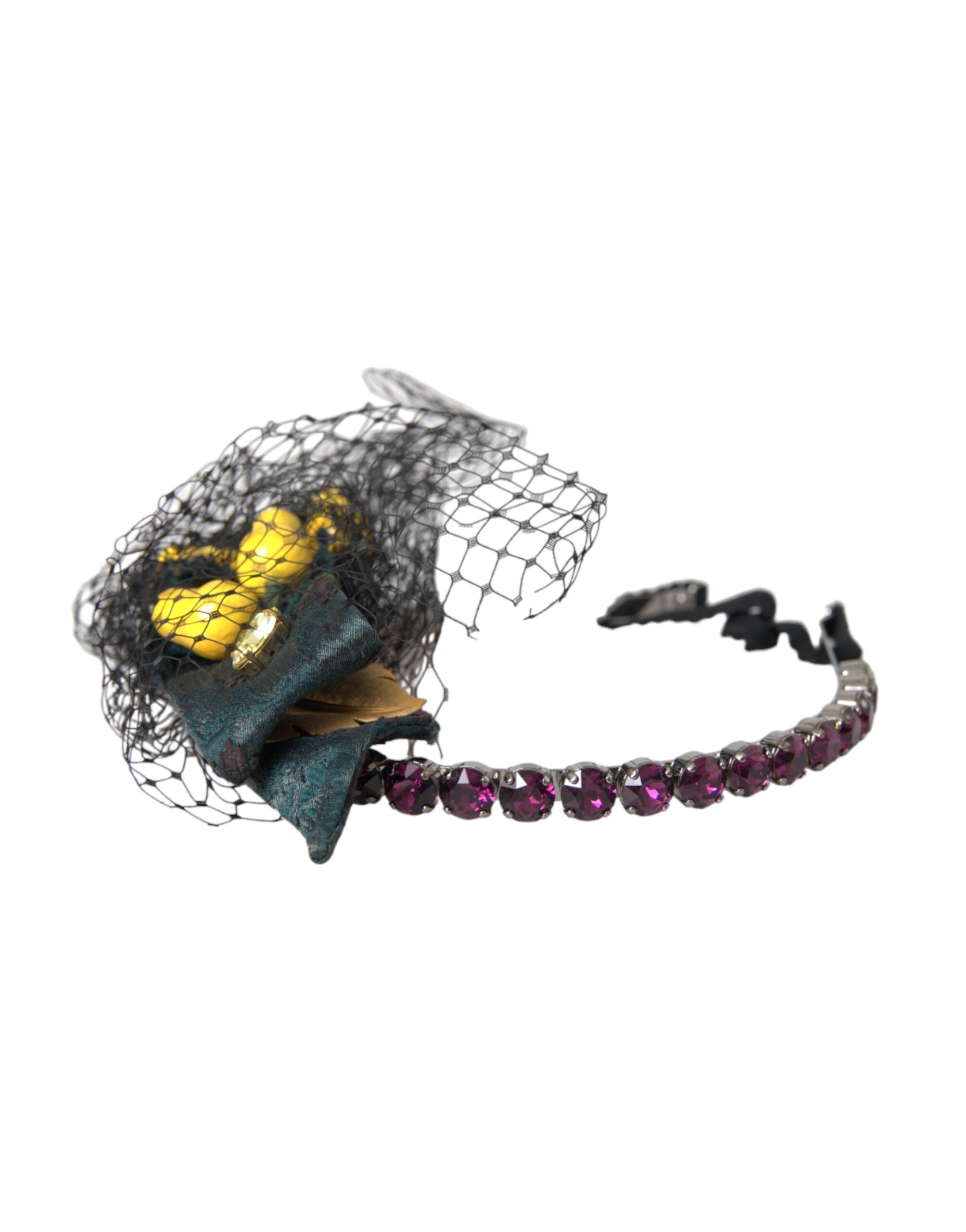Black Lemons Sicily Purple Crystal Net Headband Diadem - ventzia