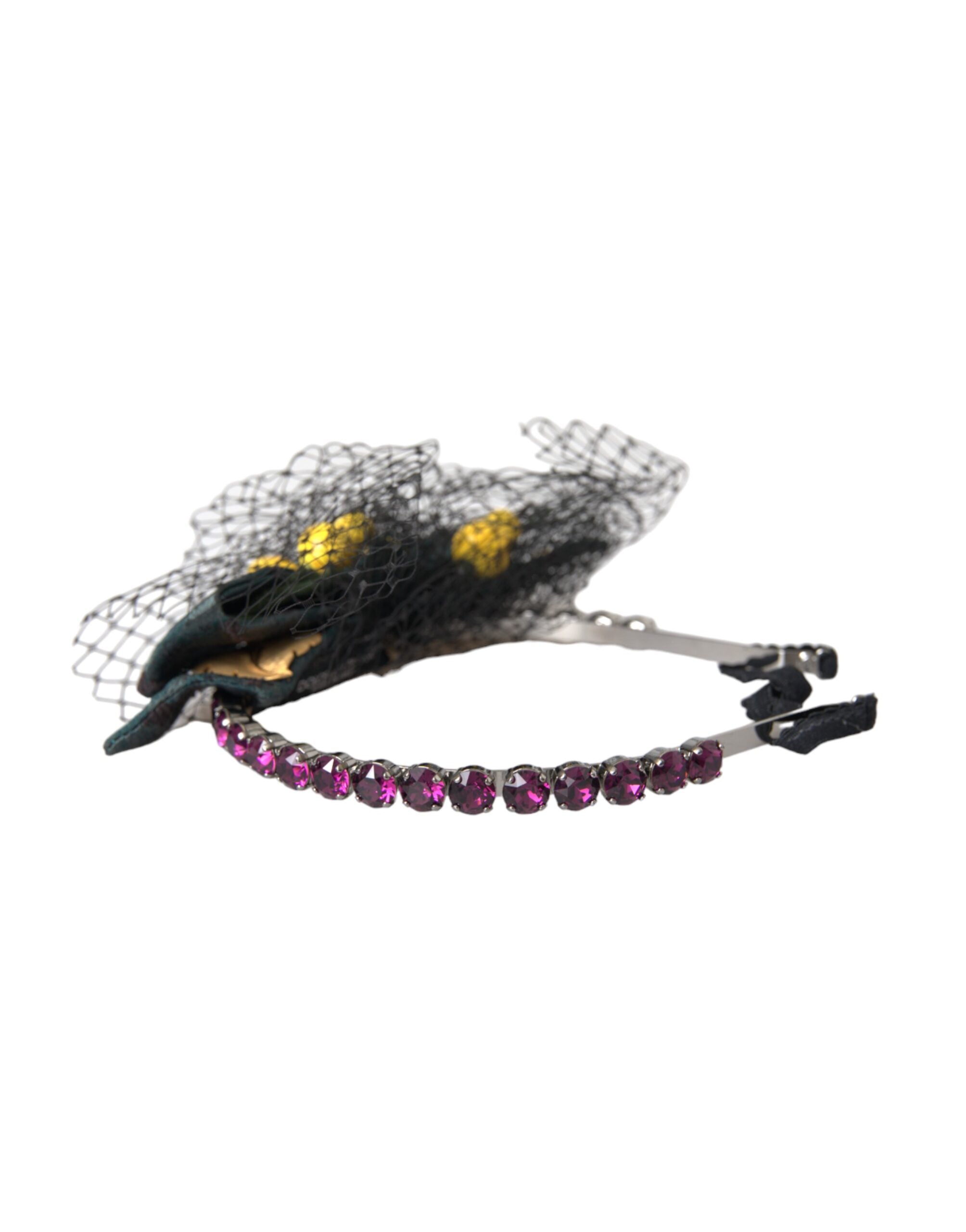 Black Lemons Sicily Purple Crystal Net Headband Diadem - ventzia