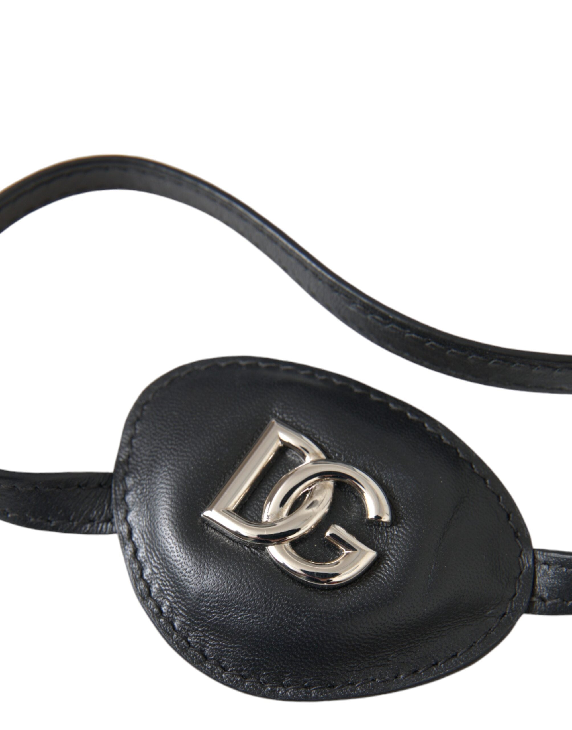 Black Calfskin Leather Metal DG Logo Eye Patch - ventzia
