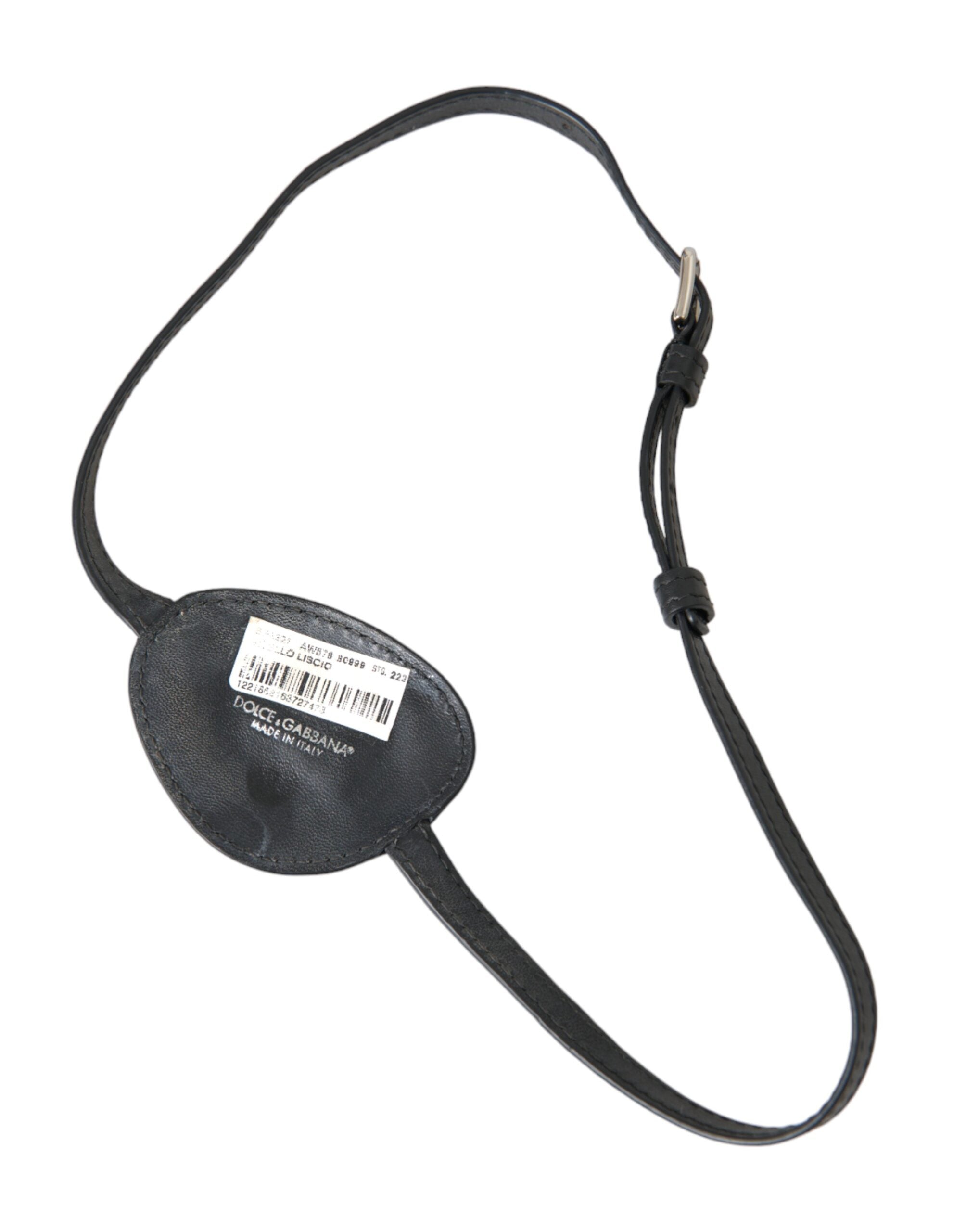 Black Calfskin Leather Metal DG Logo Eye Patch - ventzia