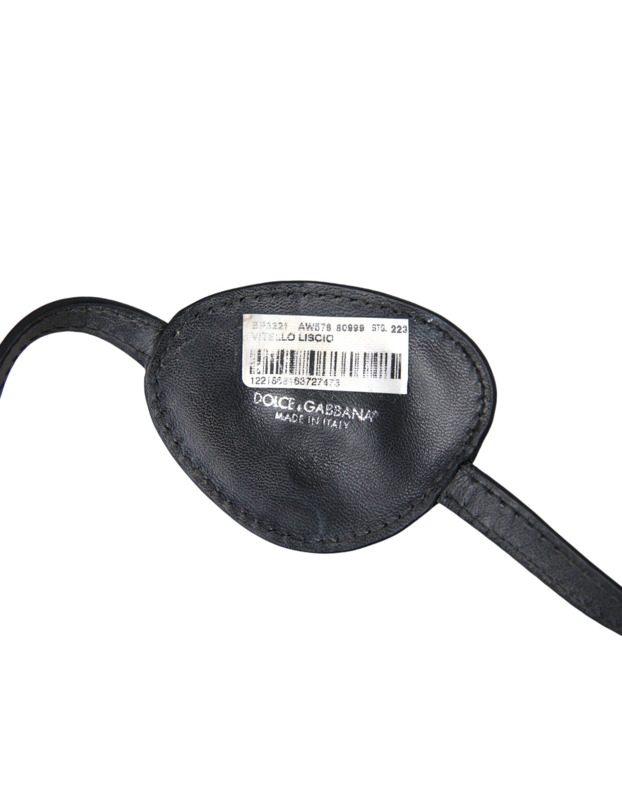 Black Calfskin Leather Metal DG Logo Eye Patch - ventzia