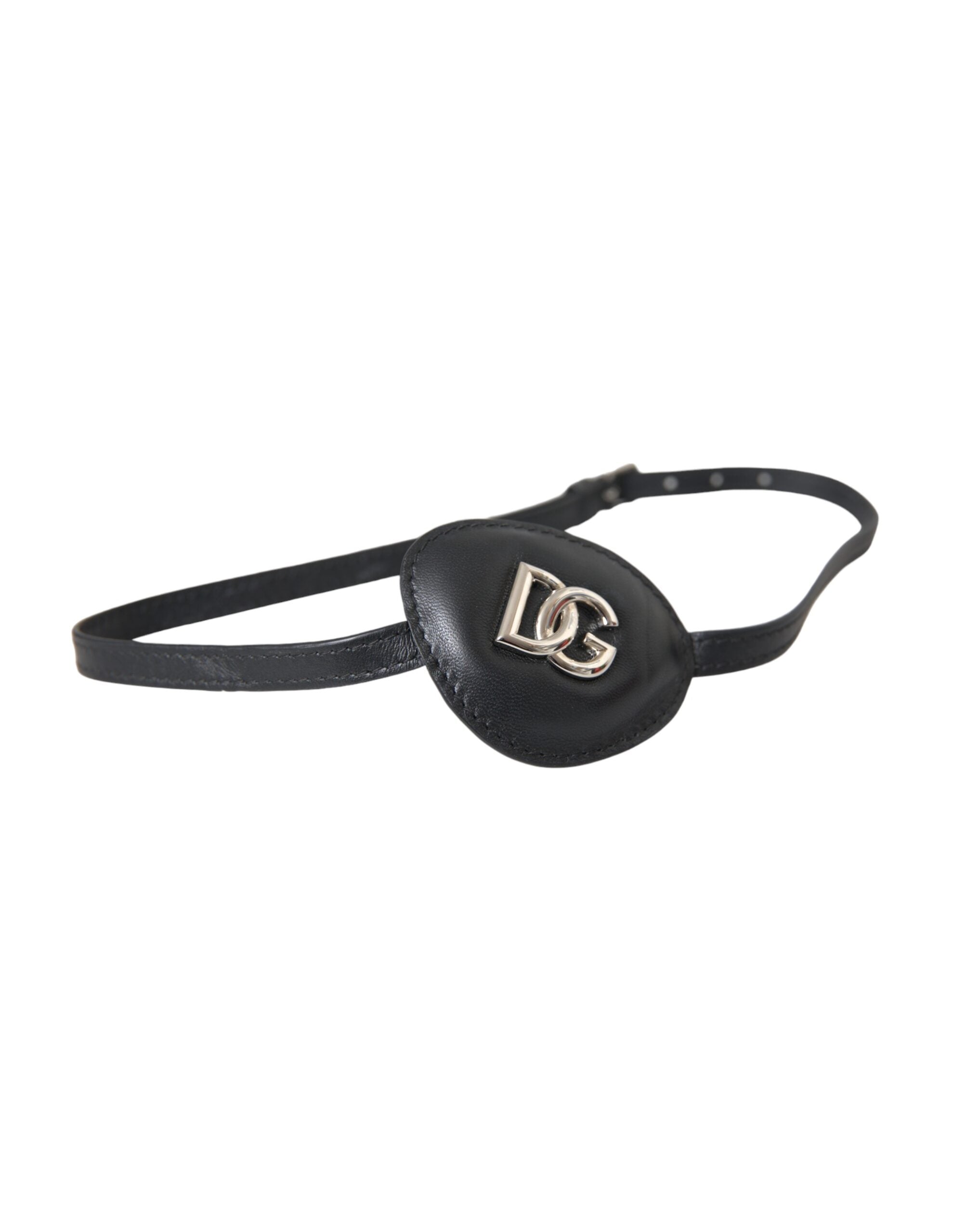 Black Calfskin Leather Metal DG Logo Eye Patch - ventzia